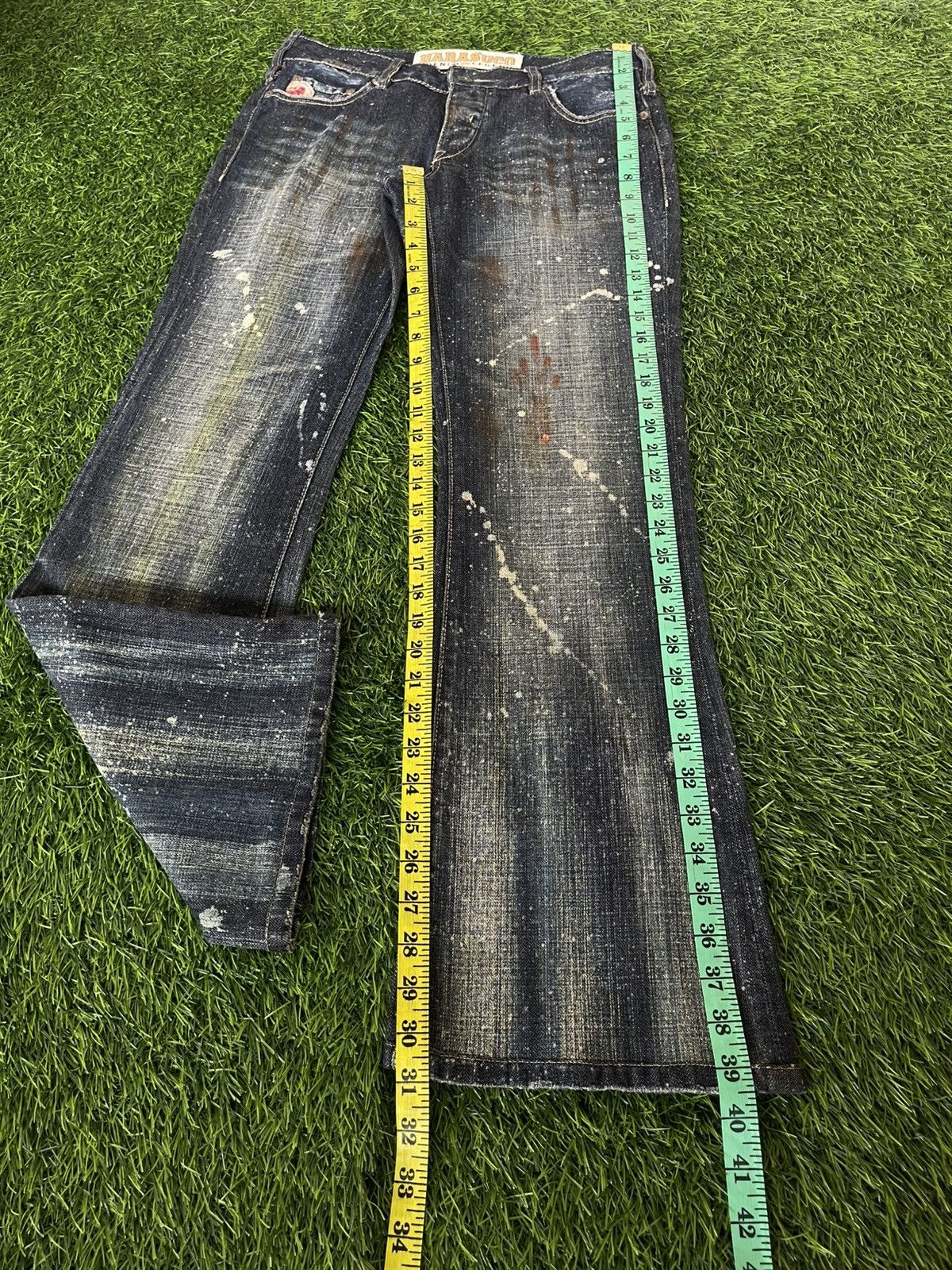 Parasuco Vintage🔥PARASUCO🔥Bootcut Rusty Blue Paint Denim Punk Size US 31 - 9 Thumbnail