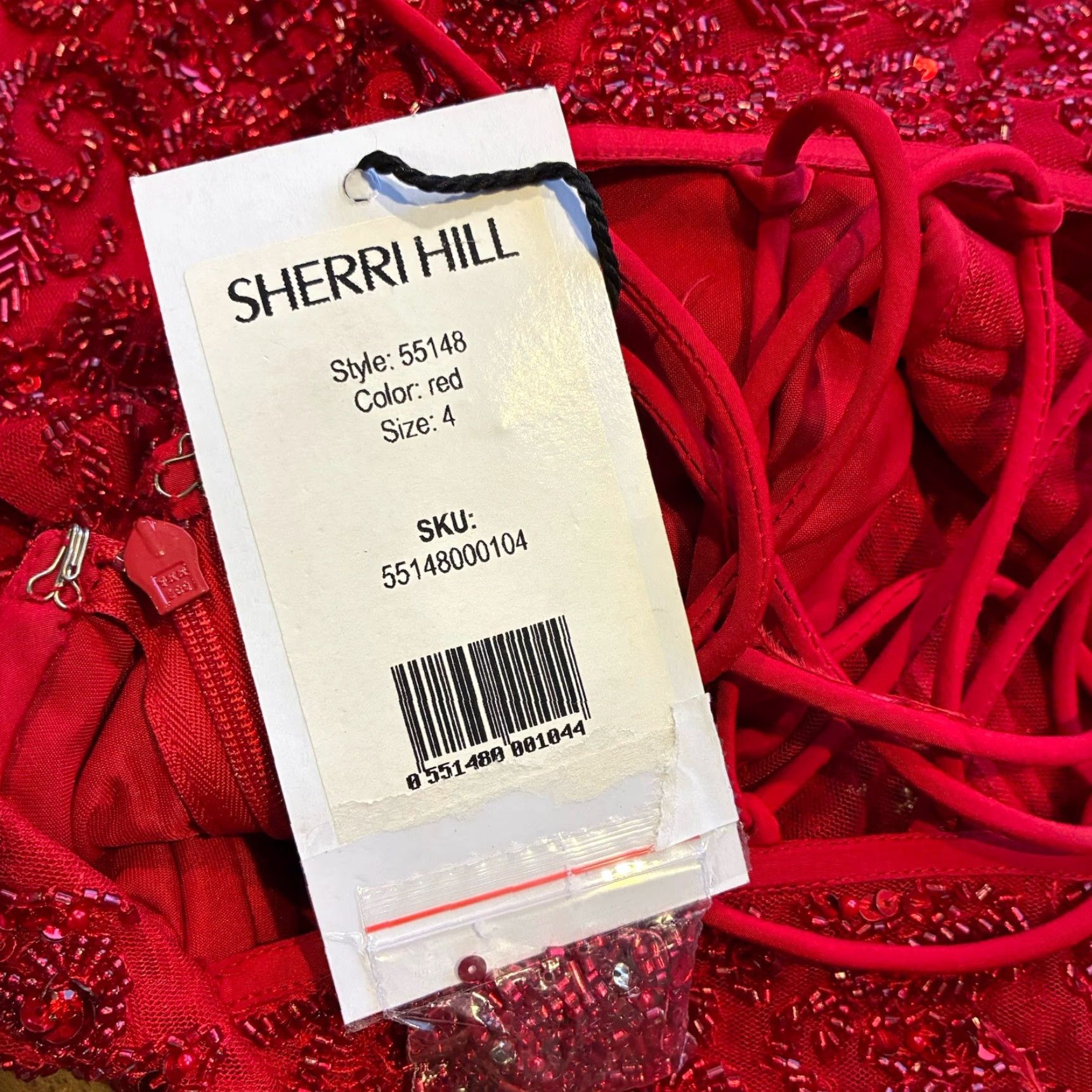 Vintage Sherri Hill Dress Short Red Sequin 55148 Off Shoulder A-Line NWT Size 4 Womens Feathers Prom NWT Size 27" / US 4 / IT 40 - 6 Thumbnail