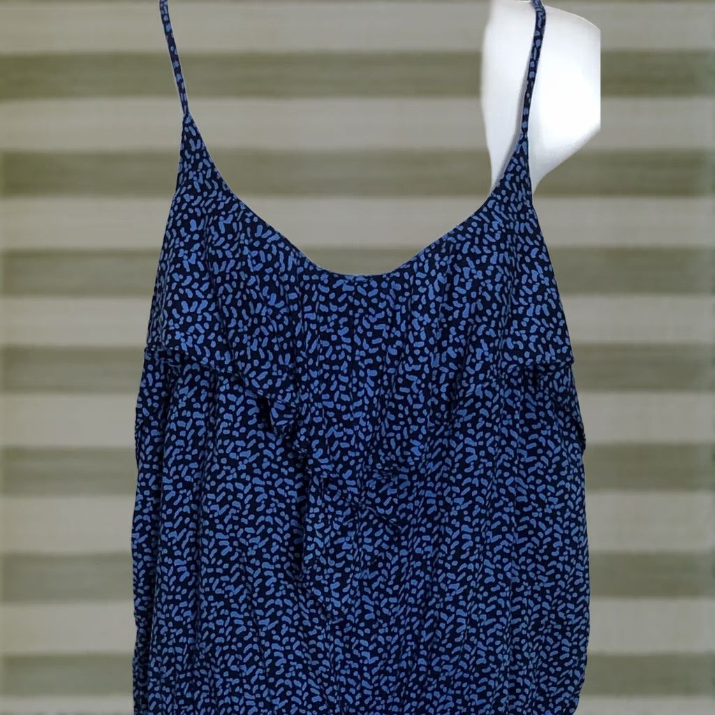 Gap Gap Romper L Blue Wht Geo Sleeveless Strappy Ruffles Elastic Waist Pockets Y2K Size 36" / US 14 / IT 50 - 1 Thumbnail