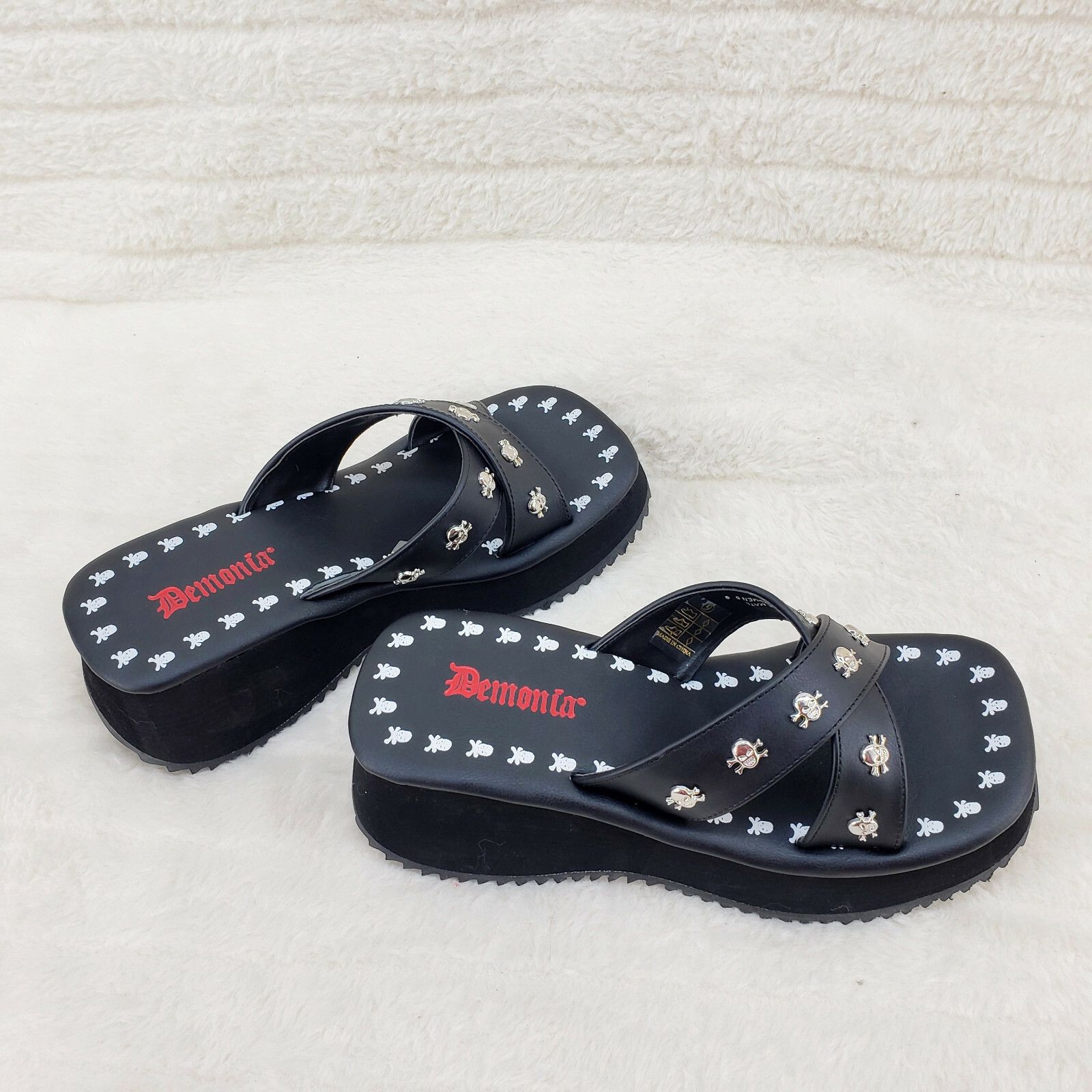 Demonia Cult DEMONIA Flip Demonia Goth Slip On Sandals With Skull Studs N Size US 6 / IT 36 - 6 Thumbnail