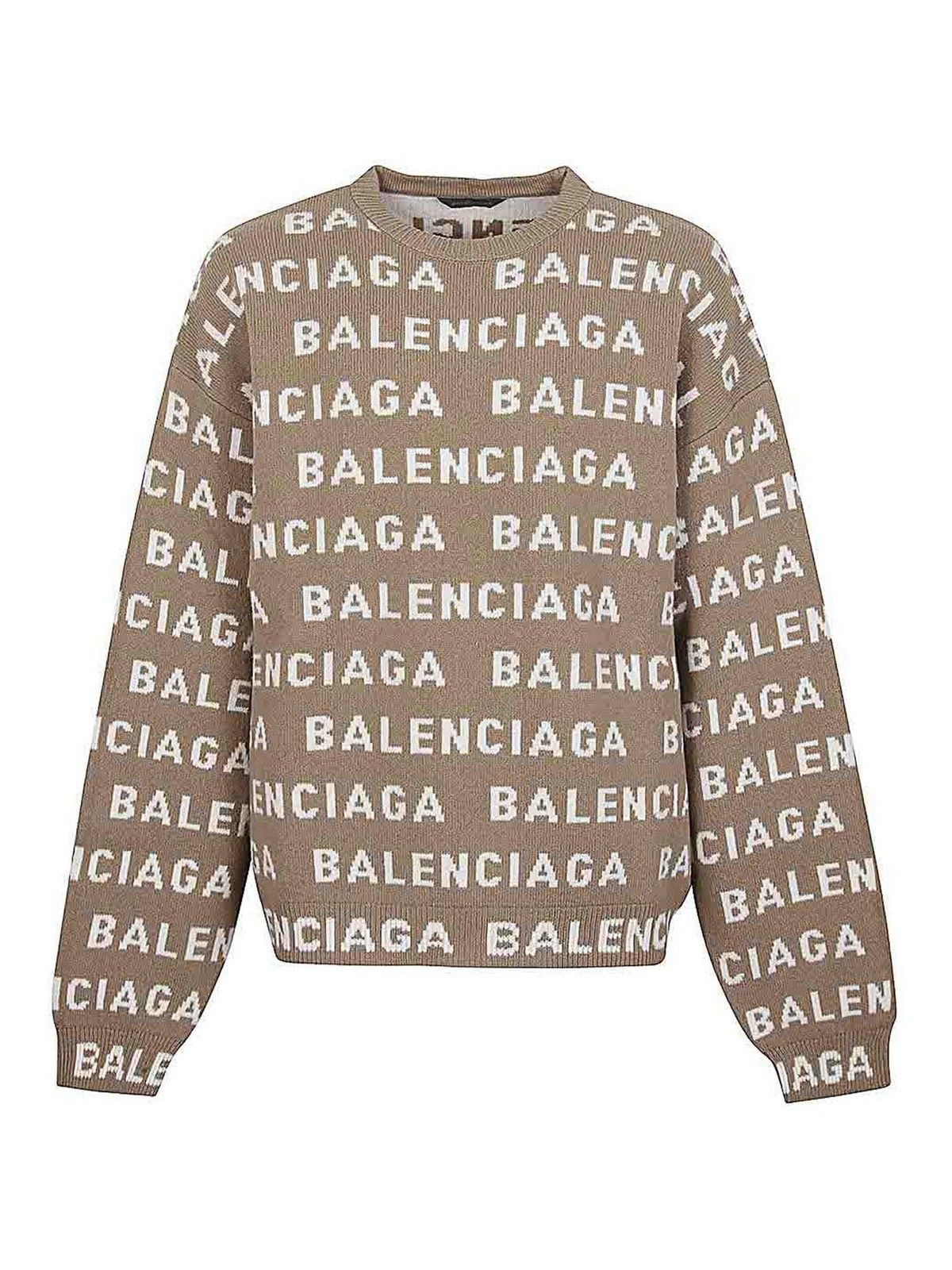 Balenciaga o1mt1gz0325 Bal Horizontal Allover Sweater in Beige/White Size US XS / EU 42 / 0 - 1 Thumbnail