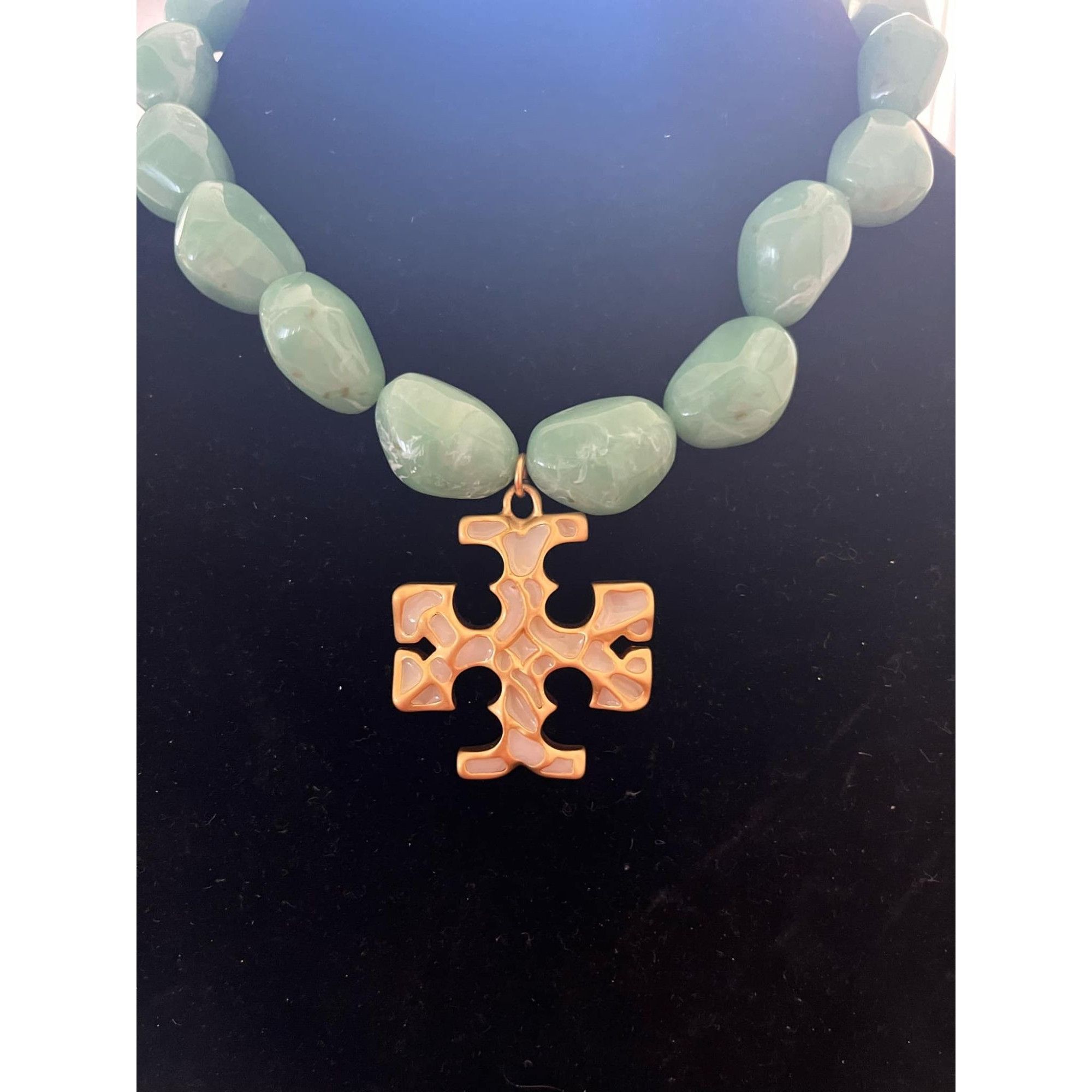 Tory Burch Tory Burch Green Jadeite Statement Beaded Necklace Choker Go Size ONE SIZE - 1 Thumbnail