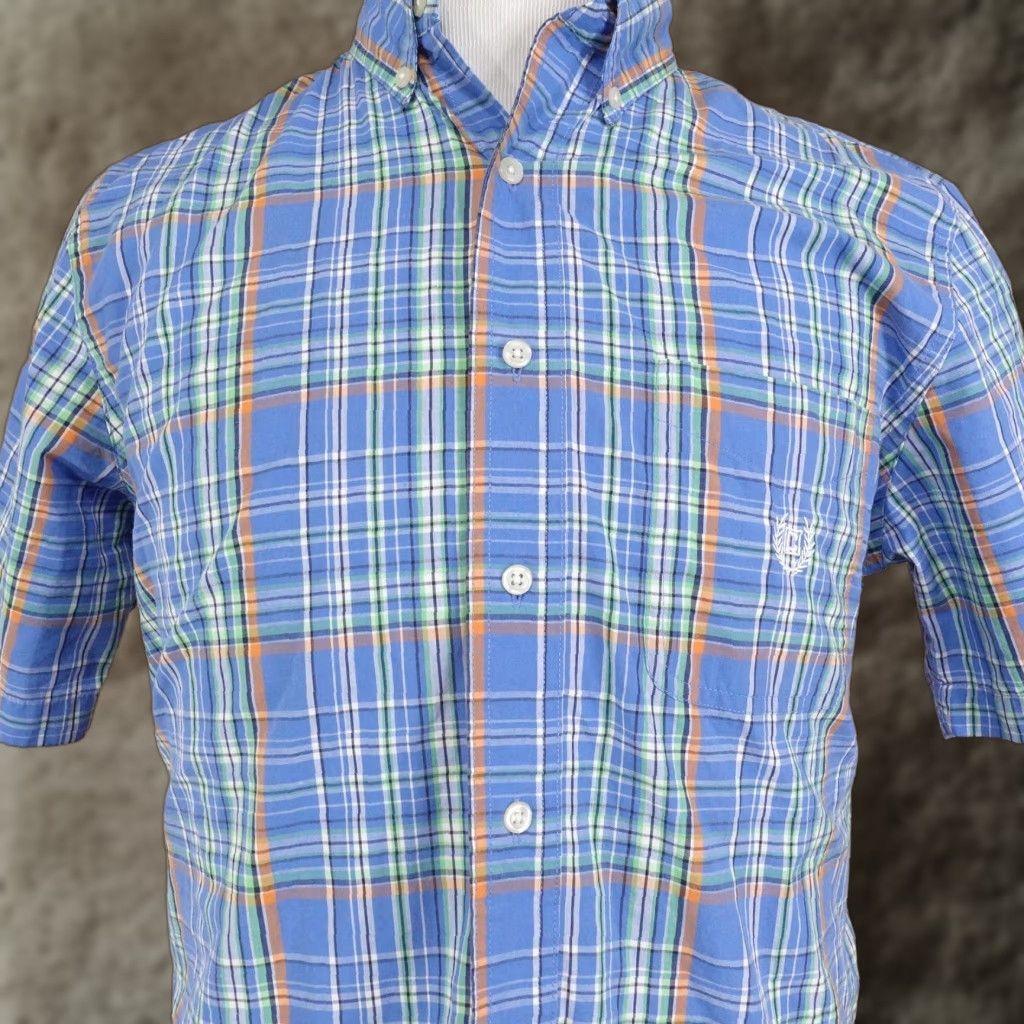 Chaps Chaps Shirt Mens M Blue Plaid Short Sleeve Button-Up Cotton Blend Polyester Size US M / EU 48-50 / 2 - 1 Thumbnail