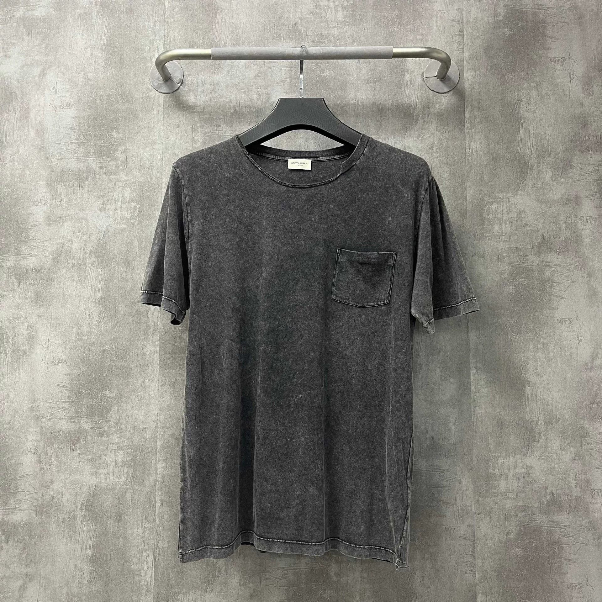 Saint Laurent Paris Saint Laurent Washed Gray Distressed Collar T-Shirt Size US S / EU 44-46 / 1 - 1 Thumbnail
