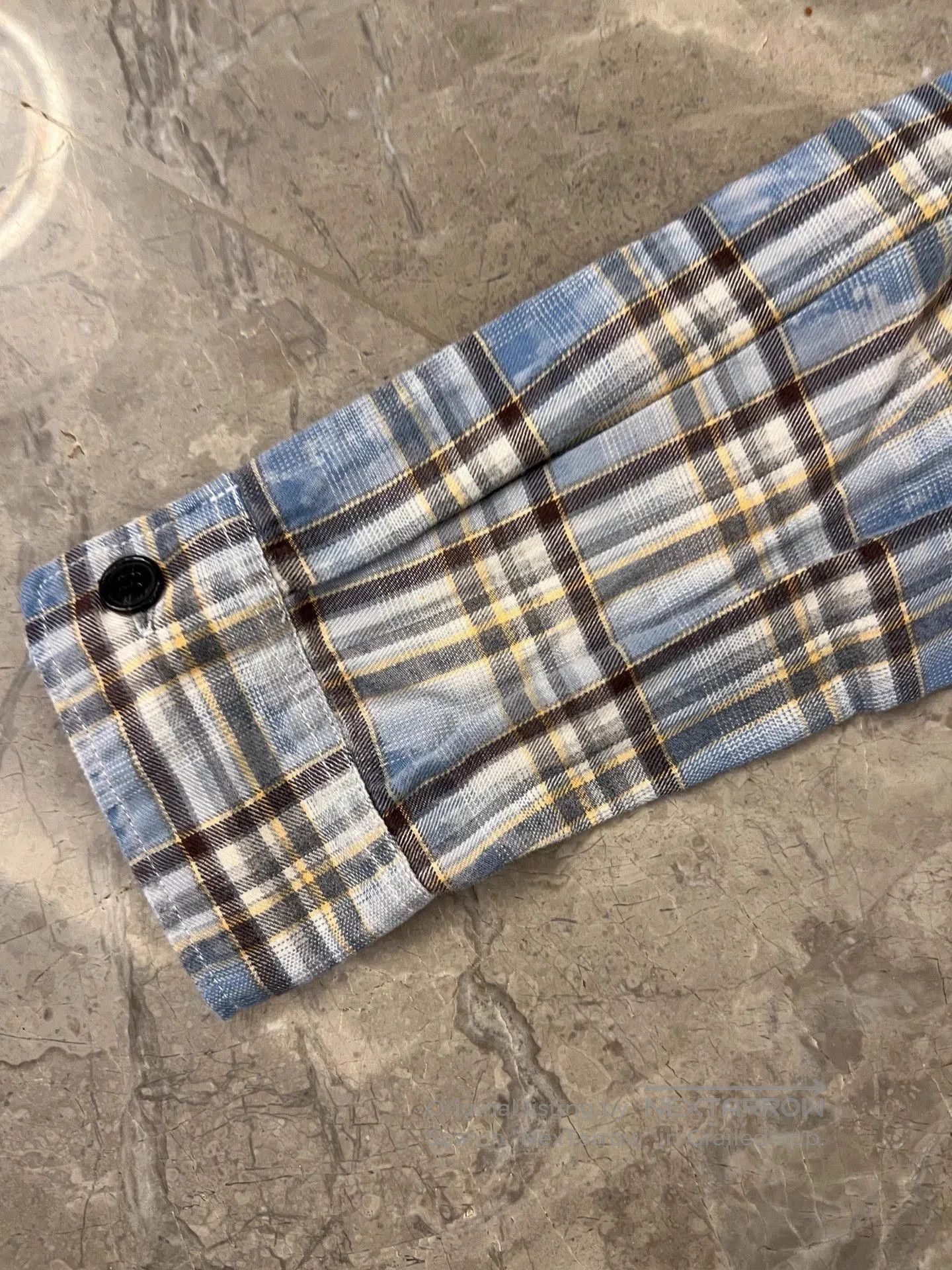 Saint Laurent Paris Blue Plaid Button-Up Shirt with Distressed Hem. Size US S / EU 44-46 / 1 - 7 Thumbnail