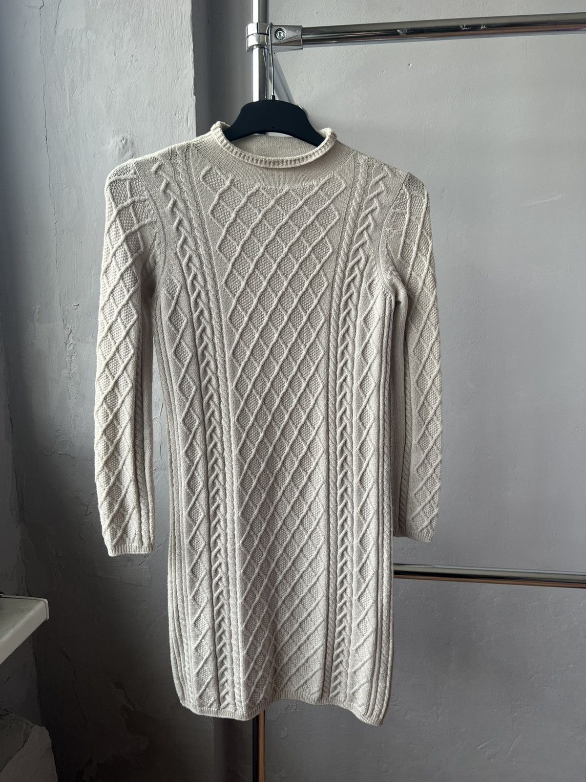 Max Mara Max Mara Cream Cable Knit Aran sweater dress wool blend Size S / US 4 / IT 40 - 2 Thumbnail