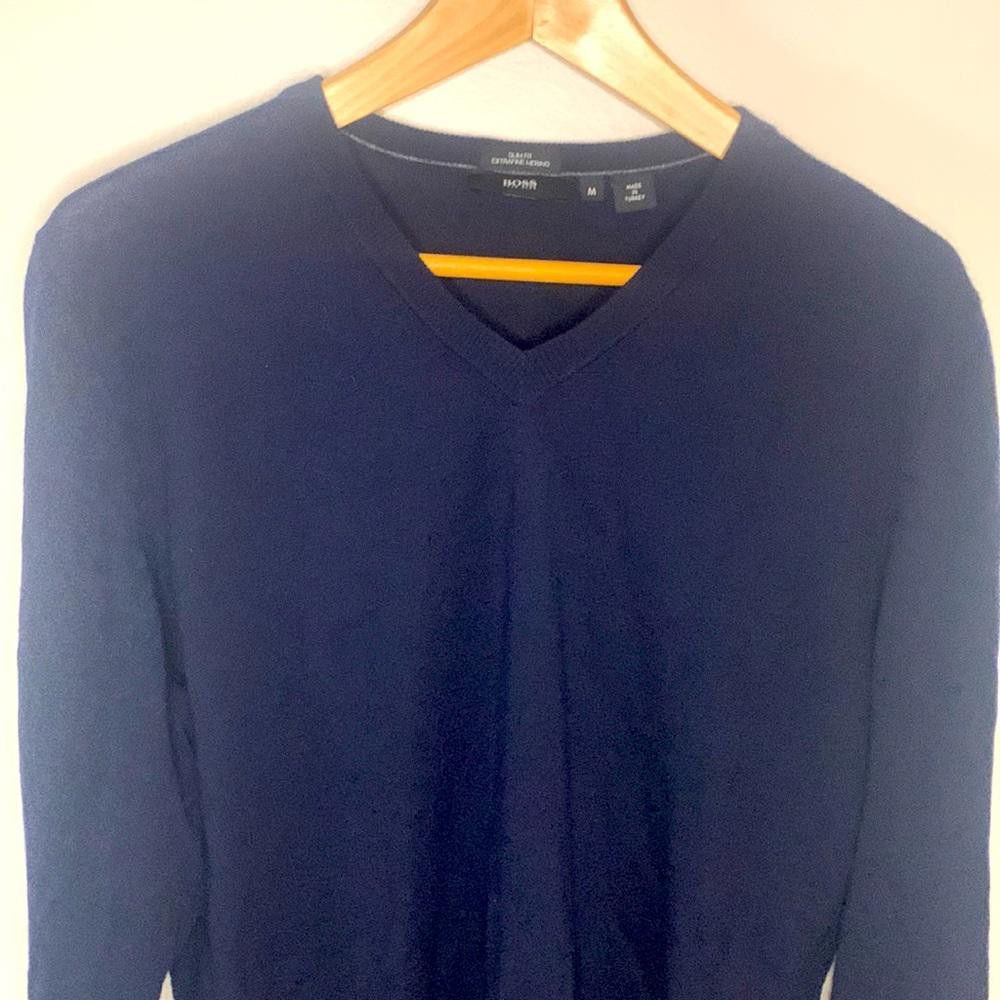 Hugo Boss VNeck Merino Sweater- Hugo Boss - Navy Blue - Medium Size US M / EU 48-50 / 2 - 3 Thumbnail