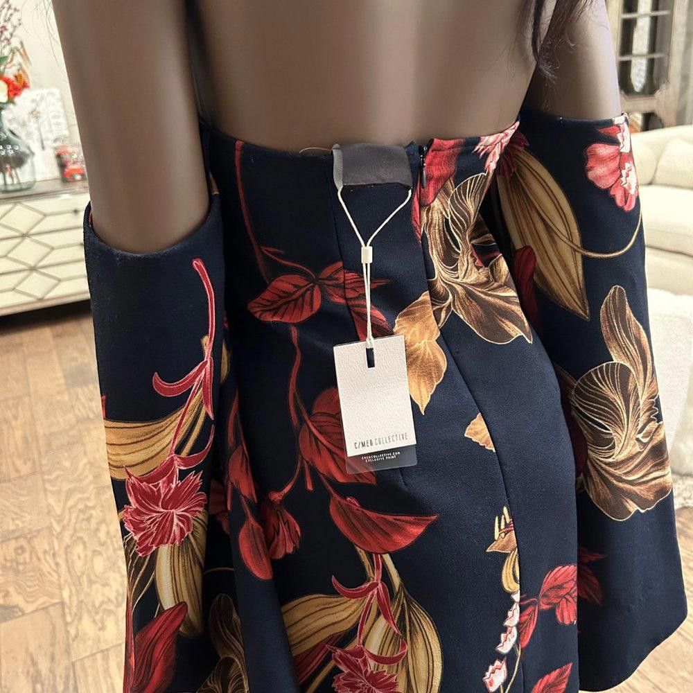 Designer C/MEO Collective Fusion Bell Sleeves Navy Botanic Dress Size XS / US 0-2 / IT 36-38 - 6 Thumbnail