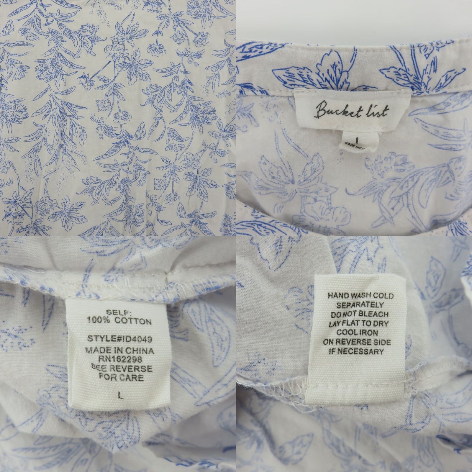 Vintage Bucket List Women Large White Blue Flower Botanical Print Ruffle Dress Sundress Size L / US 10 / IT 46 - 8 Thumbnail