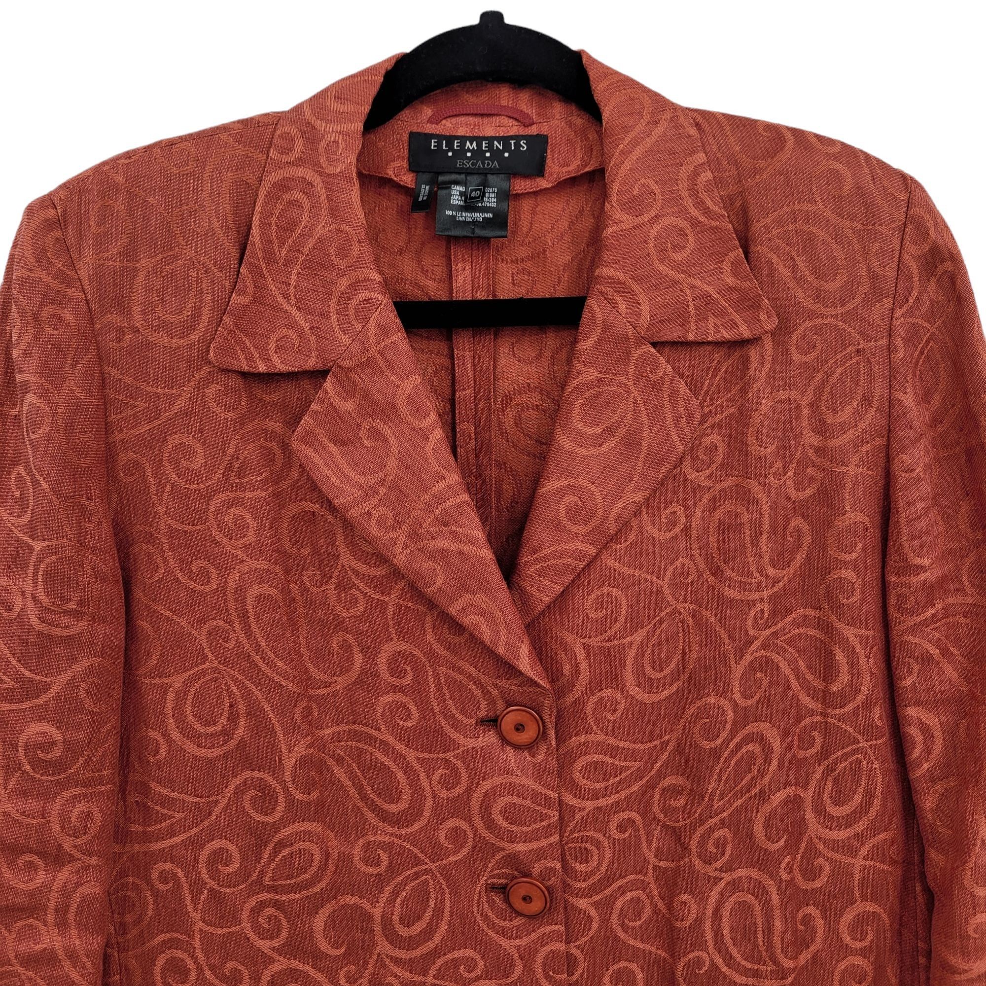 Escada Vtg Escada Linen Blazer Sz 8 Terracotta Longline Scroll Emb Size M / US 6-8 / IT 42-44 - 4 Thumbnail