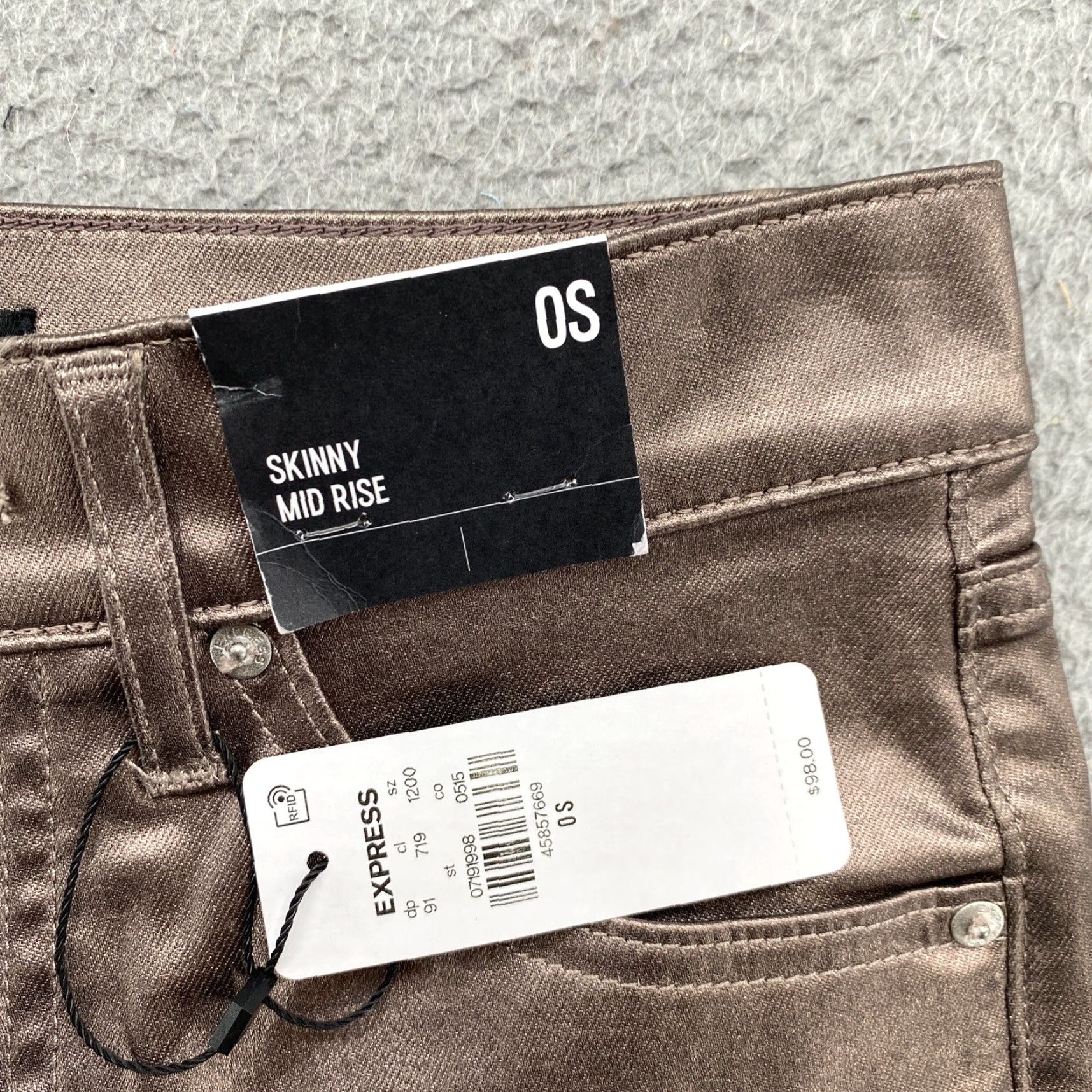 Express **Express Women’s Silver Stretch Skinny Mid-Rise New Size 0S Pants** User: **Express Women’s Silver Stretch Skinny Mid-Rise Pants Size 0S NEW** Size 25" / US 0 / IT 36 - 3 Thumbnail