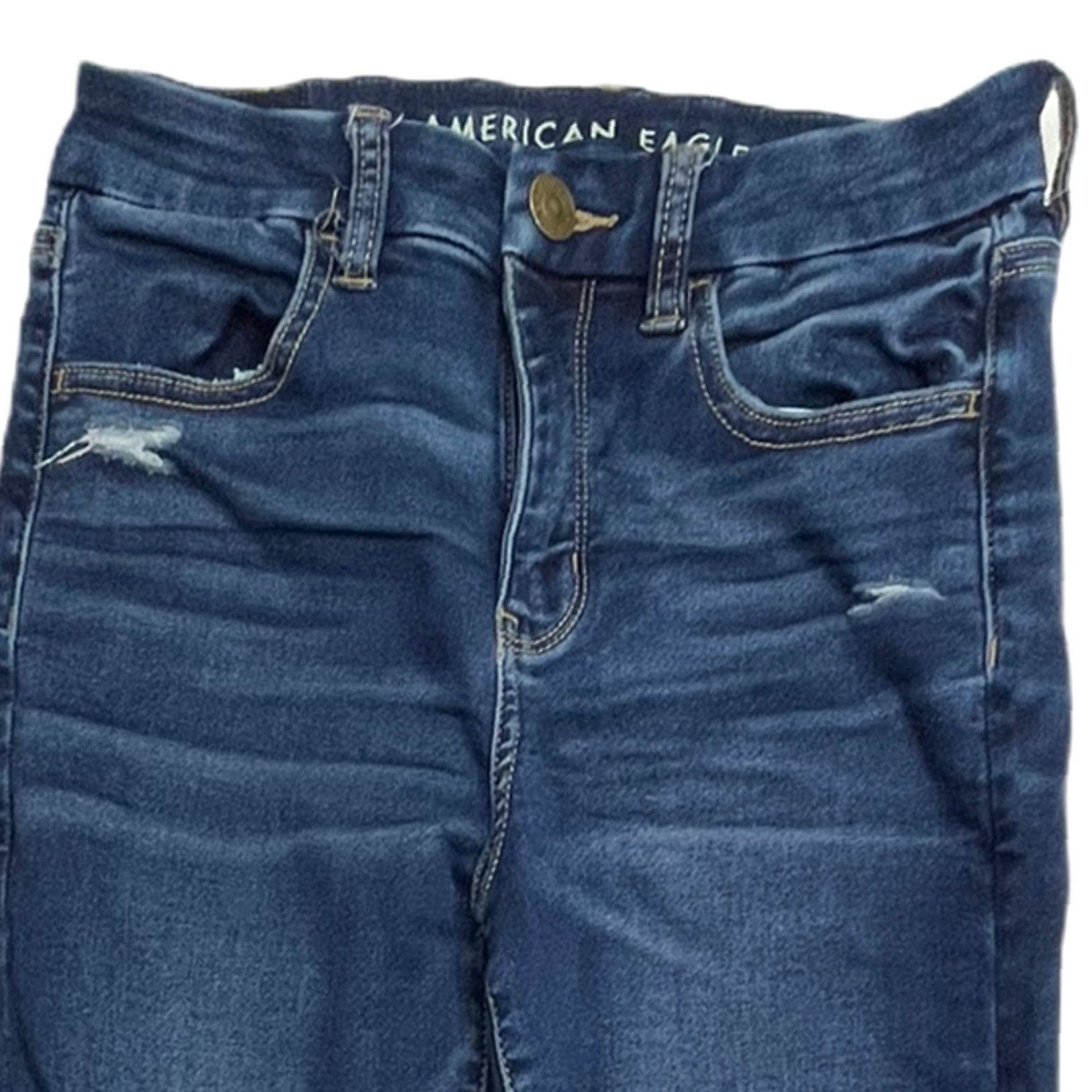 American Eagle Outfitters American Eagle Outfitters Jeans Women 2 Skinny Distressed Denim 5-Pocket Belt Loops Zip Fly Dark Blue Stretch Modern Grunge Streetwear Womens Size 26" / US 2 / IT 38 - 3 Thumbnail