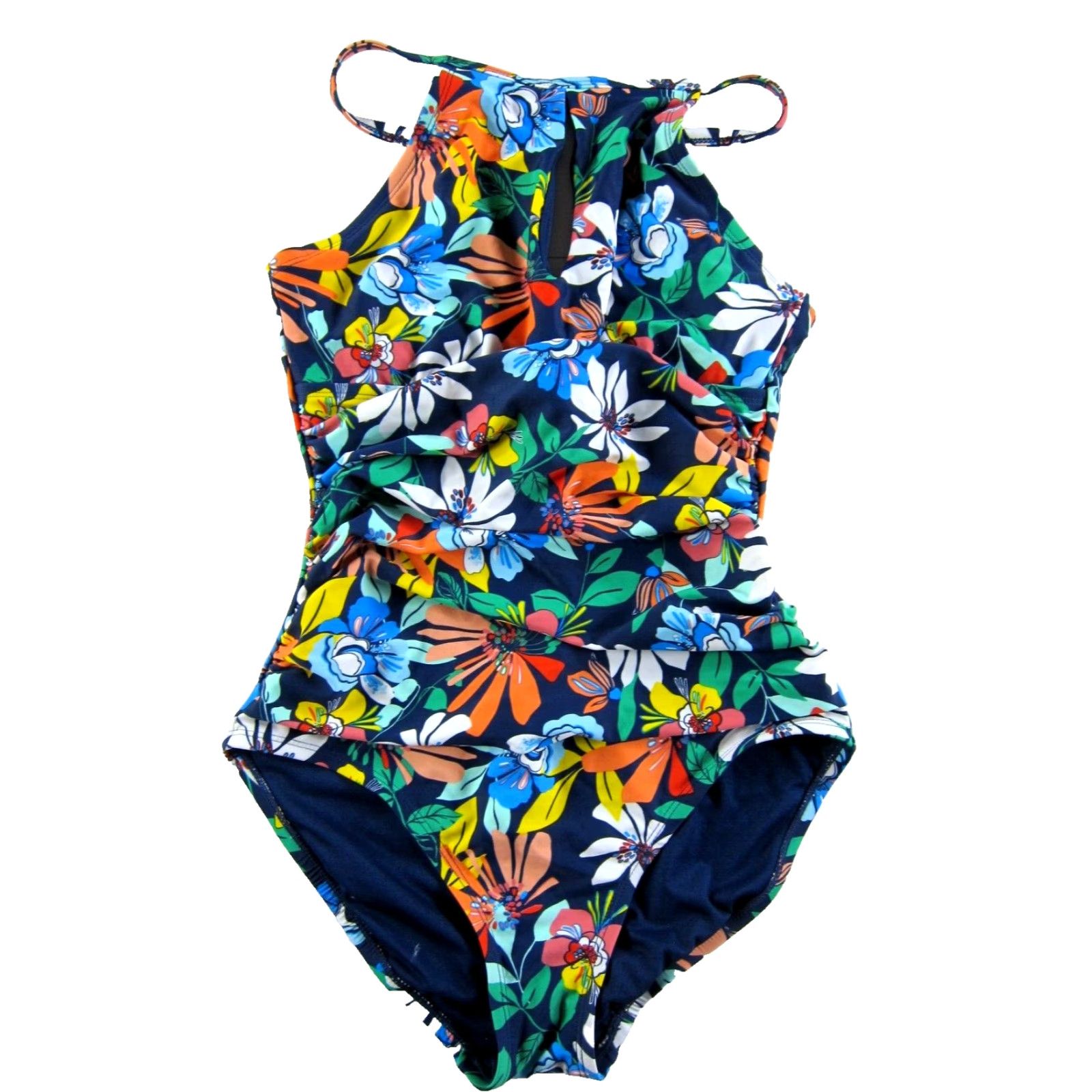 Ellen Tracy Ellen Tracy Blue Pink Yellow Green Floral Slimming One Piece Swimsuit 6 Women Body Ivy Hawaiian Strappy Spaghetti N/A Size ONE SIZE - 2 Thumbnail