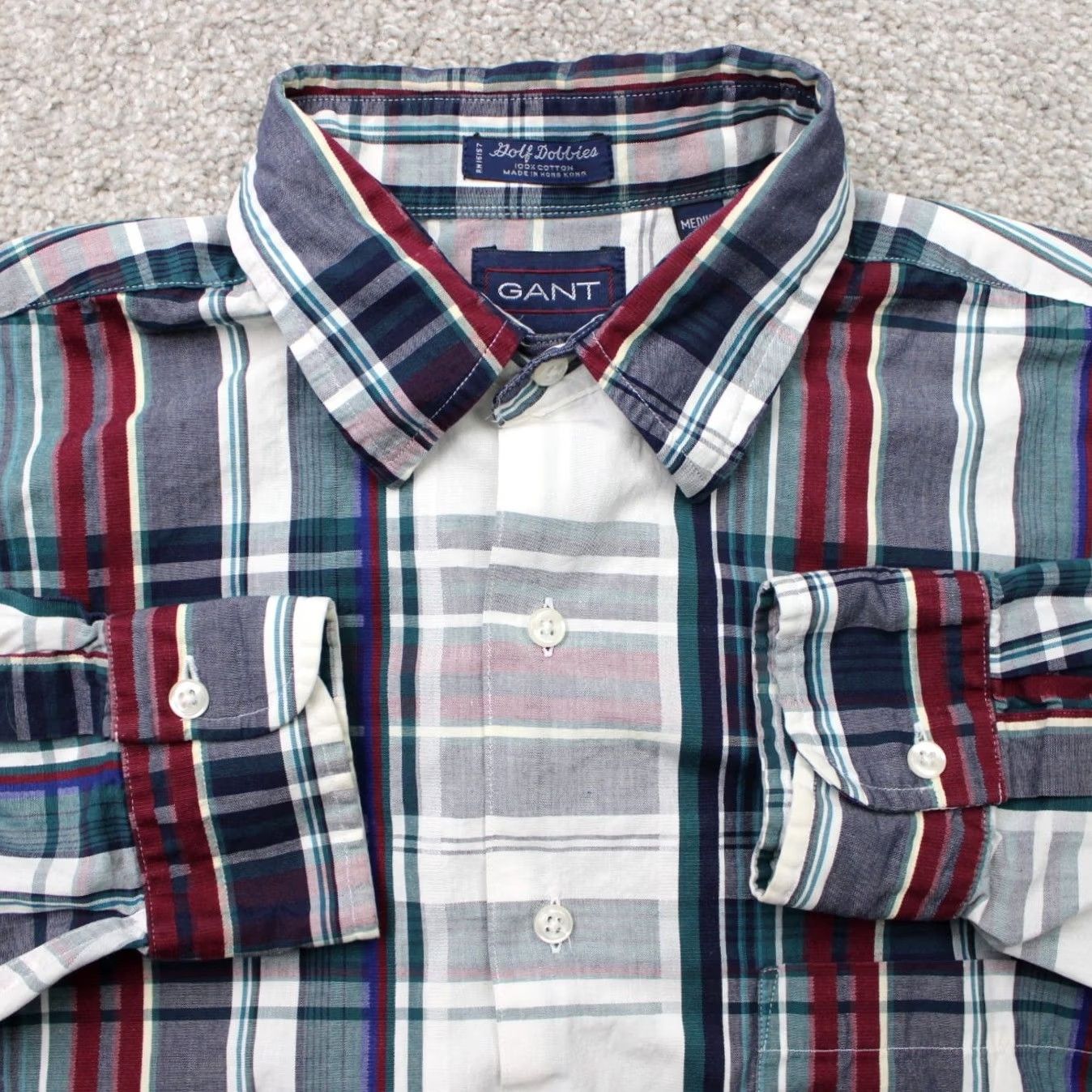 Gant GANT Button-Up Shirt Mens Medium Green Red 100% Cotton Long Sleeve Twill Button-Down Chest 48in Striped 90s Vintage: No Size US M / EU 48-50 / 2 - 2 Thumbnail