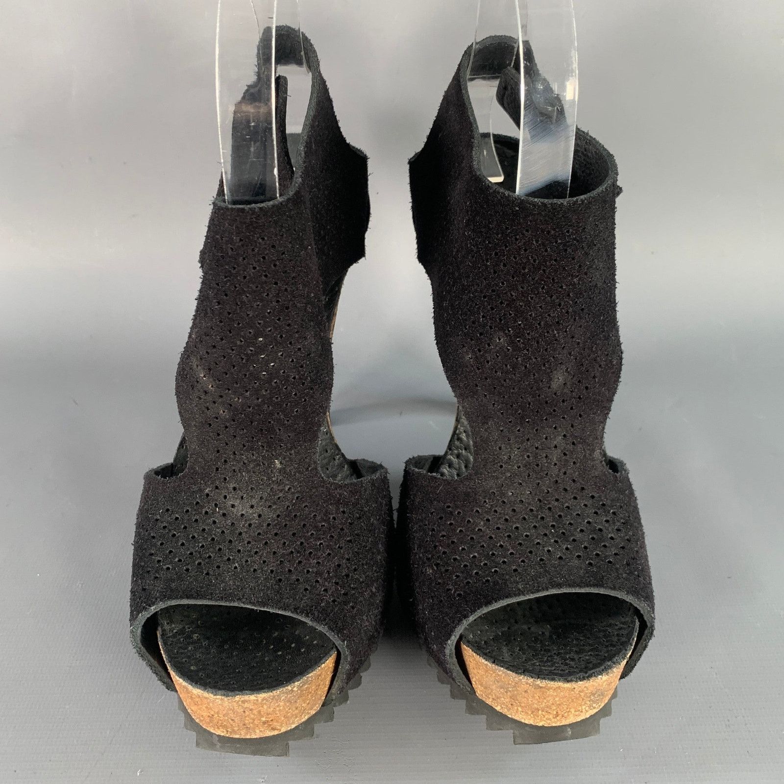 Pedro Garcia PEDRO GARCIA Size 9 Black Perforated Suede Platform Sandals Size US 9 / IT 39 - 4 Thumbnail