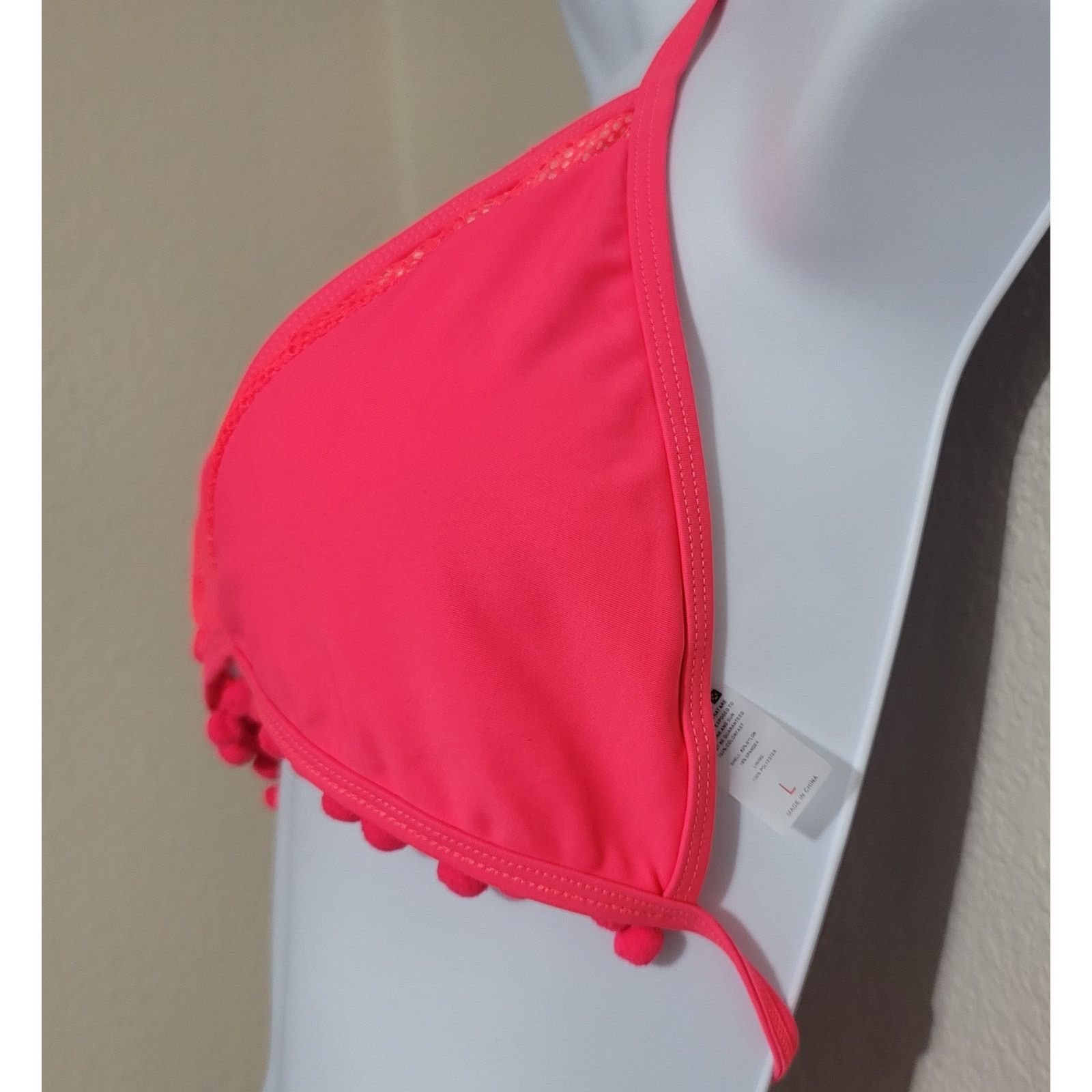 Other Bright Pink Triangle Bikini Top L Mesh Fuzzy Balls On Trim Size ONE SIZE - 2 Thumbnail