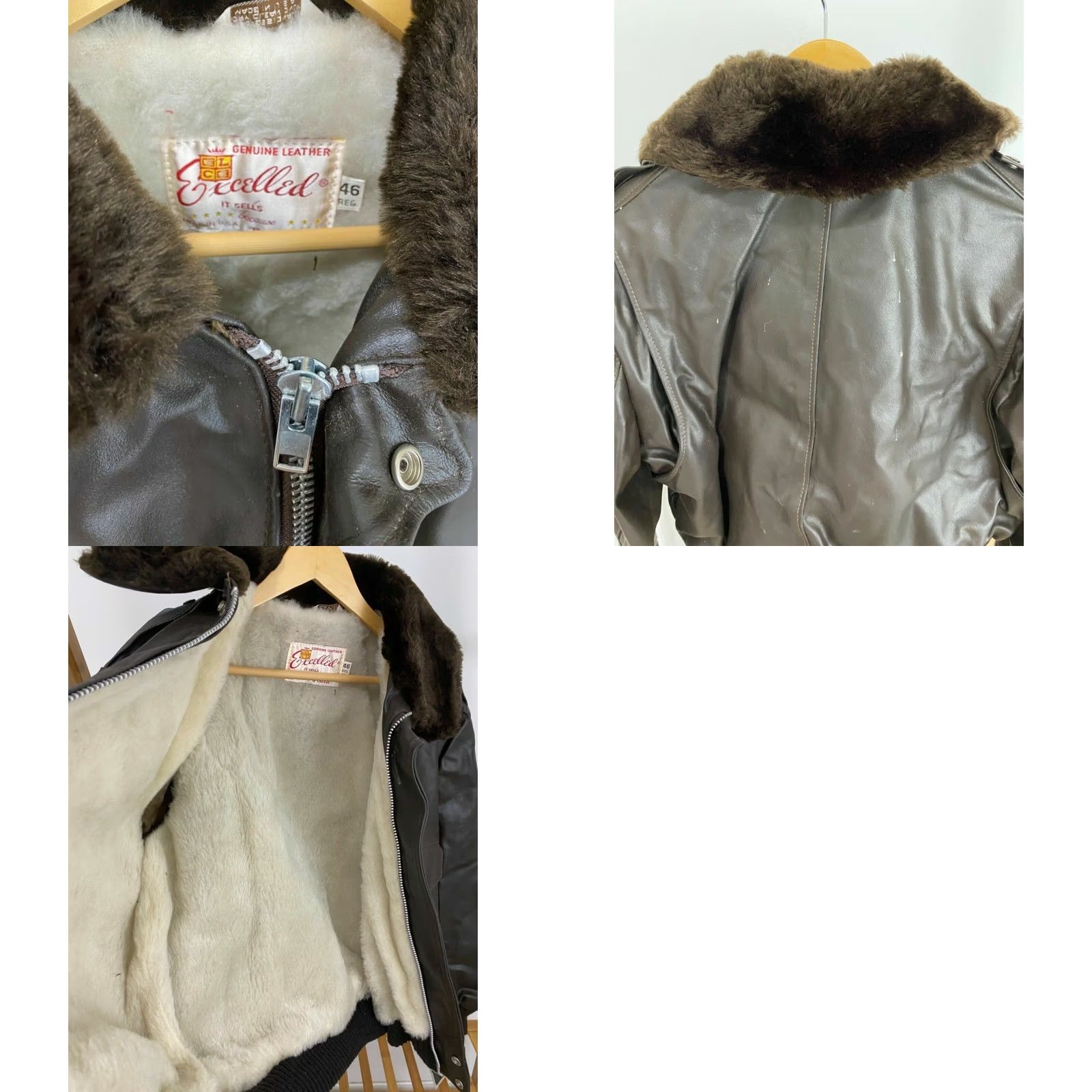 Vintage Excelled A2 G1 NTW VTG Faux Fur Flight Bomber Leather Jacket 46 Brown Mens Size US S / EU 44-46 / 1 - 8 Thumbnail