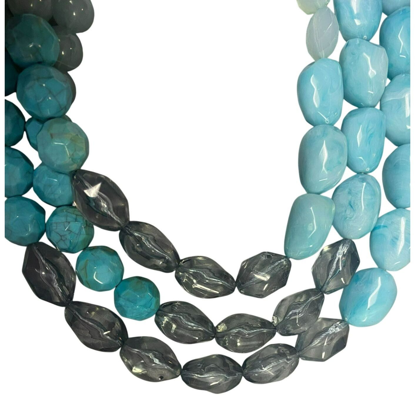 Other Three Stranded Chunky Aqua & Gray Beaded Necklace With 18 in Size ONE SIZE - 5 Thumbnail