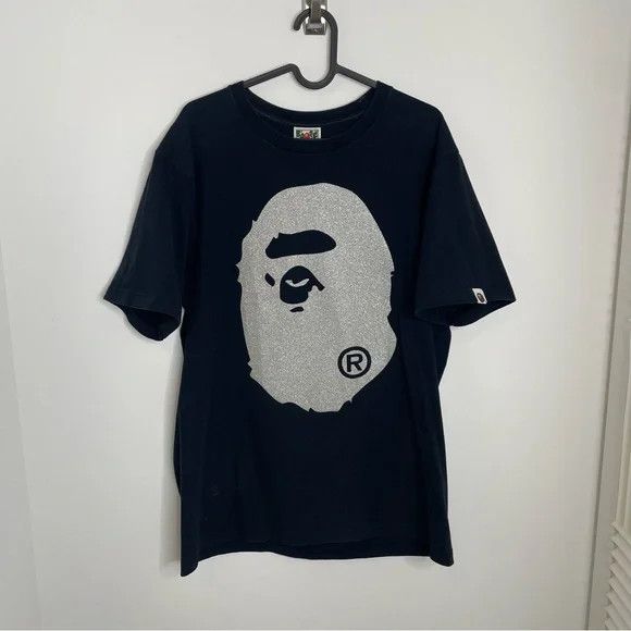 Bape A Bathing Ape Big Ape Head Glitter Tee Black L