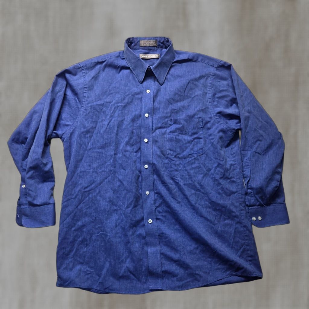 Van Heusen Van Heusen Shirt Button-Up Solid Blue 16.5 Regular Fit Long Sleeve Mens Size US L / EU 52-54 / 3 - 1 Thumbnail