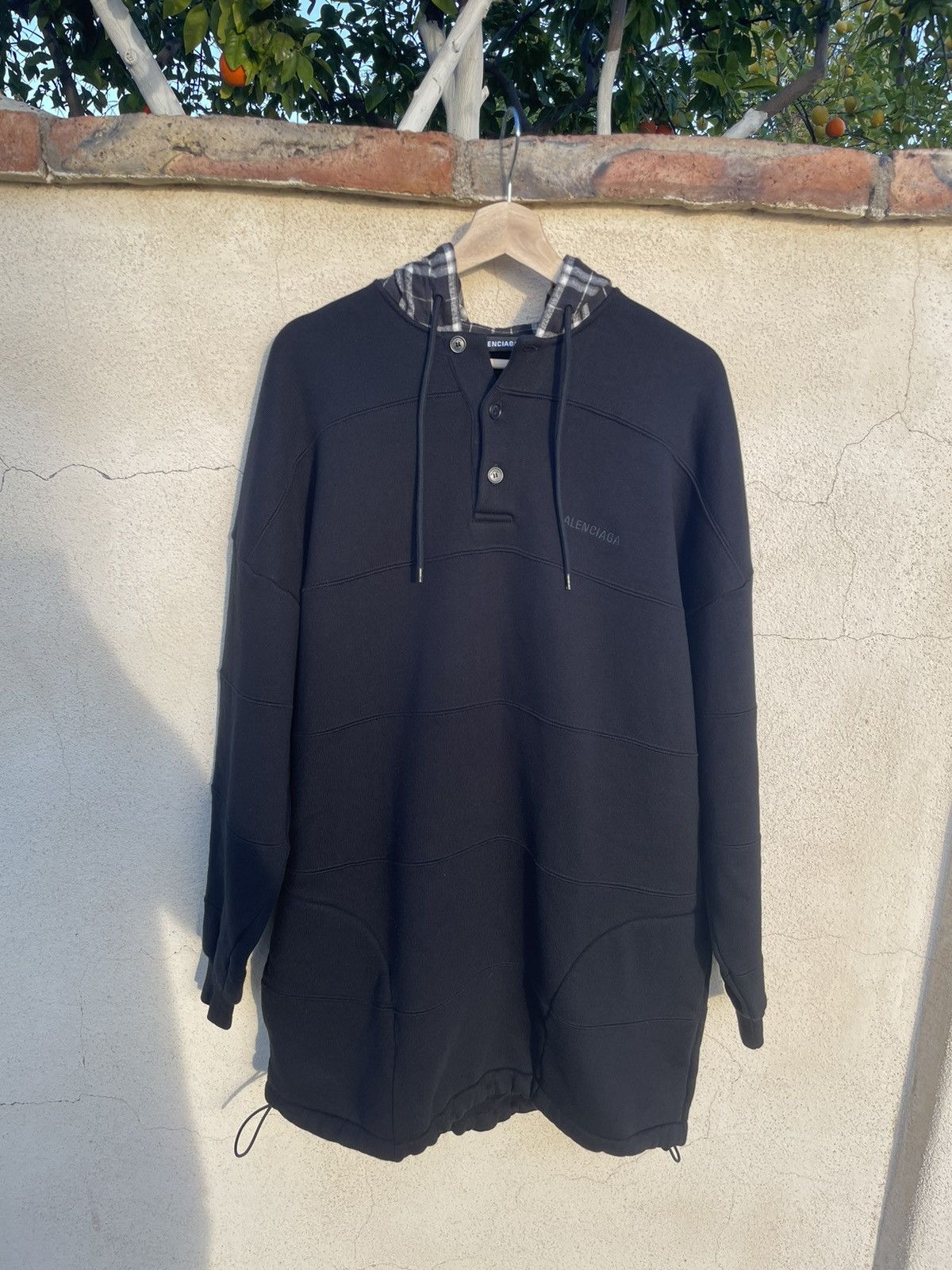 image of Balenciaga Plaid Hoodie in Black, Men's (Size Large)