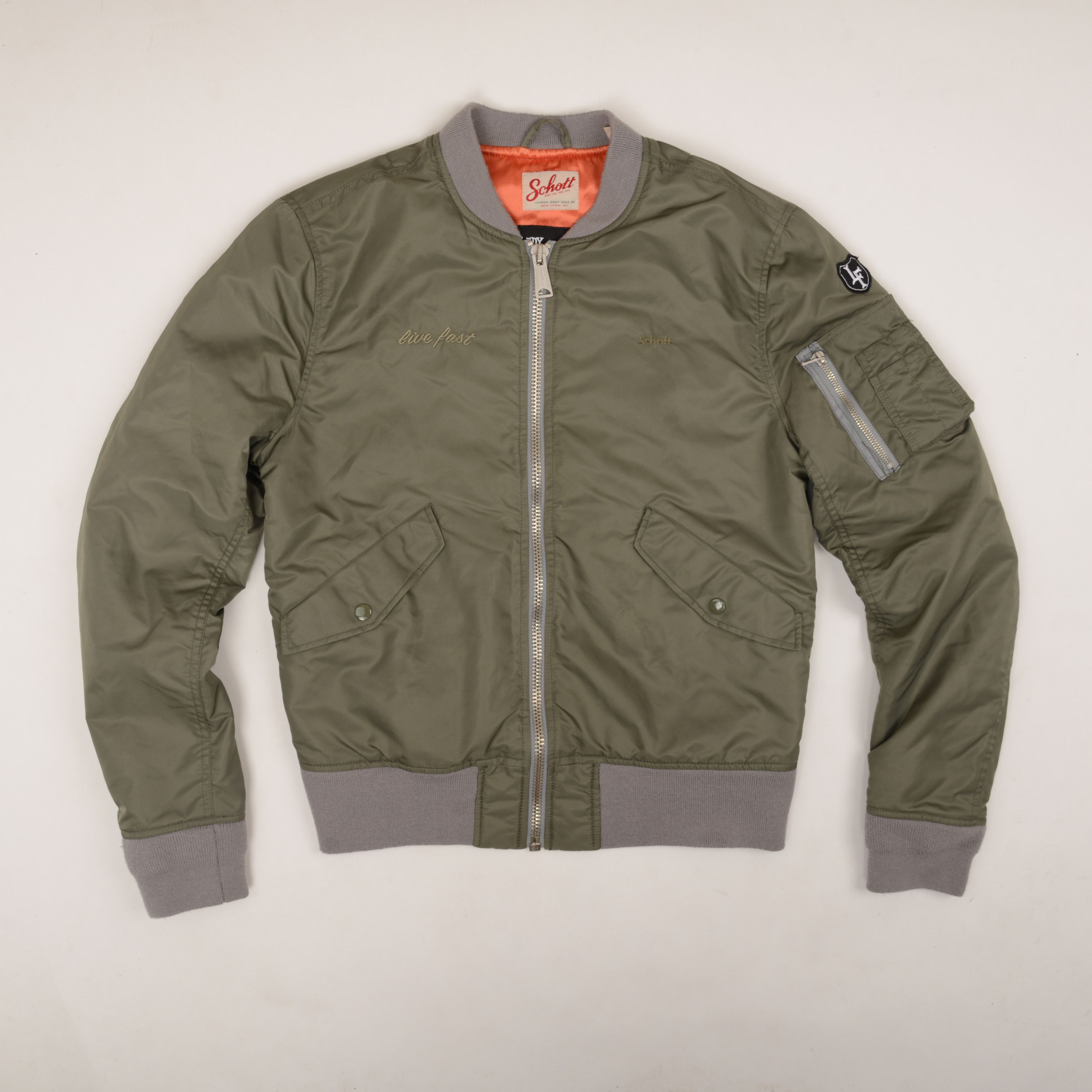 LFDY × Schott Mens Schott X LFDY MA-1 Full Zip Bomber Jacket Olive