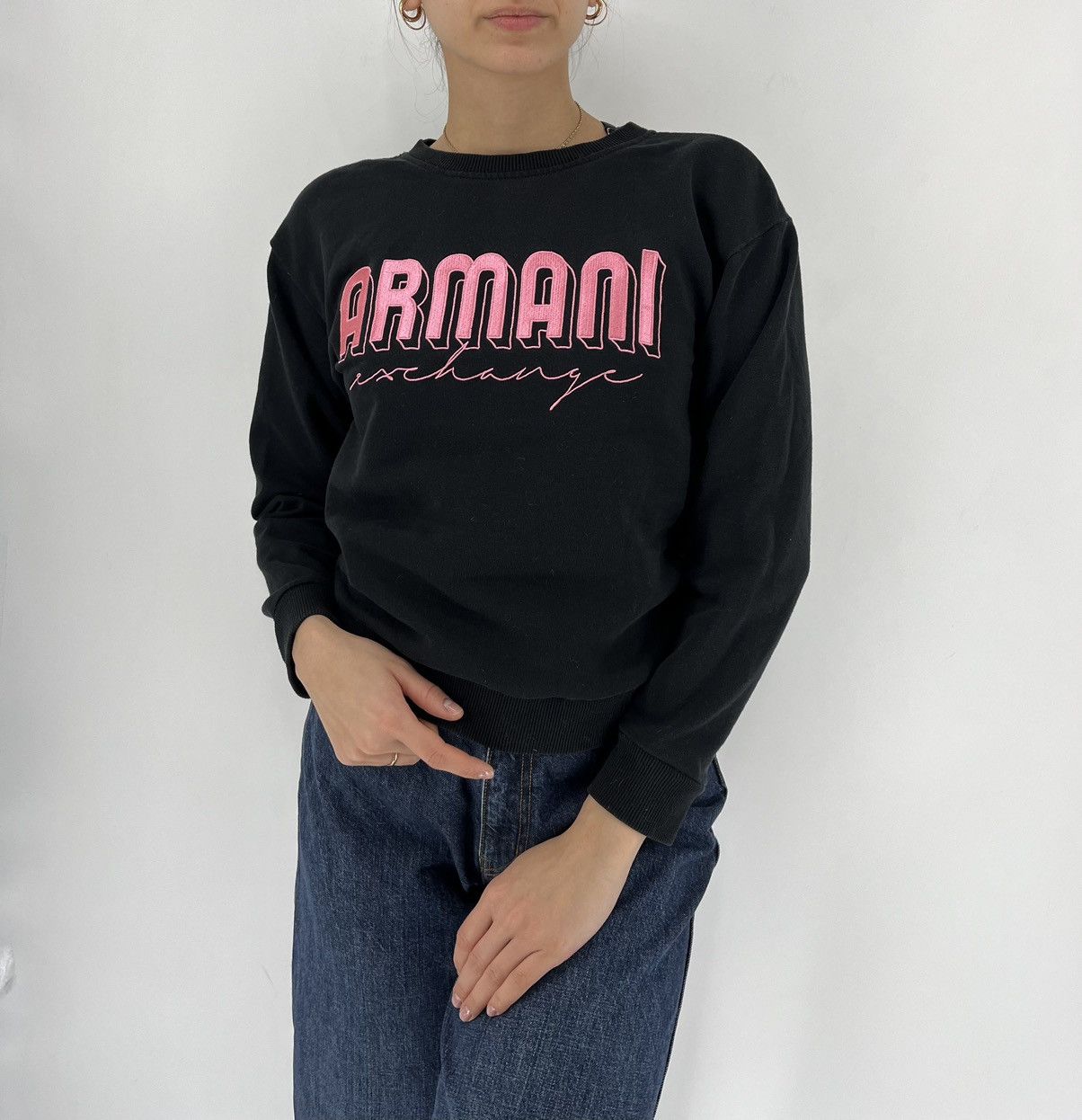 Armani Exchange × Emporio Armani × Giorgio Armani Vintage Armani Exchange Embroidery Distress Sweatshirt Size XS / US 0-2 / IT 36-38 - 3 Thumbnail