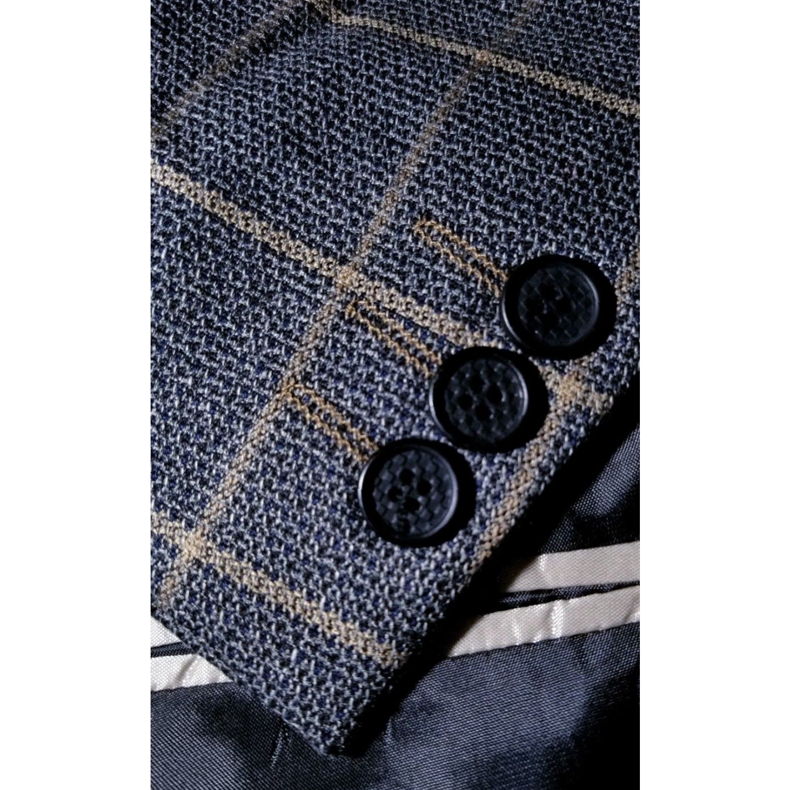 Vintage 57 58 48R brown/black Hopsack loose-weave windowpane check blazer jacket sport coat Size 48R - 2 Thumbnail