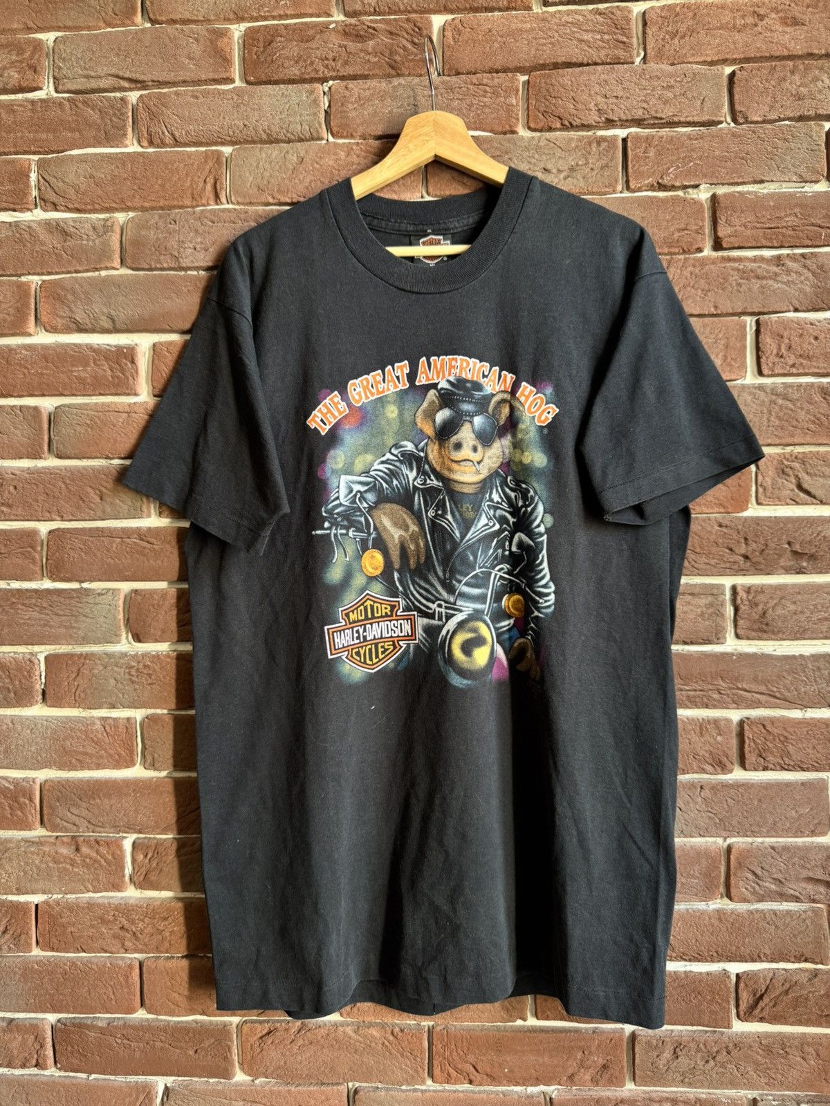 Harley Davidson Vintage 1991 3d emblem the great American hog Harley tee 90s Size US XL / EU 56 / 4 - 1 Thumbnail