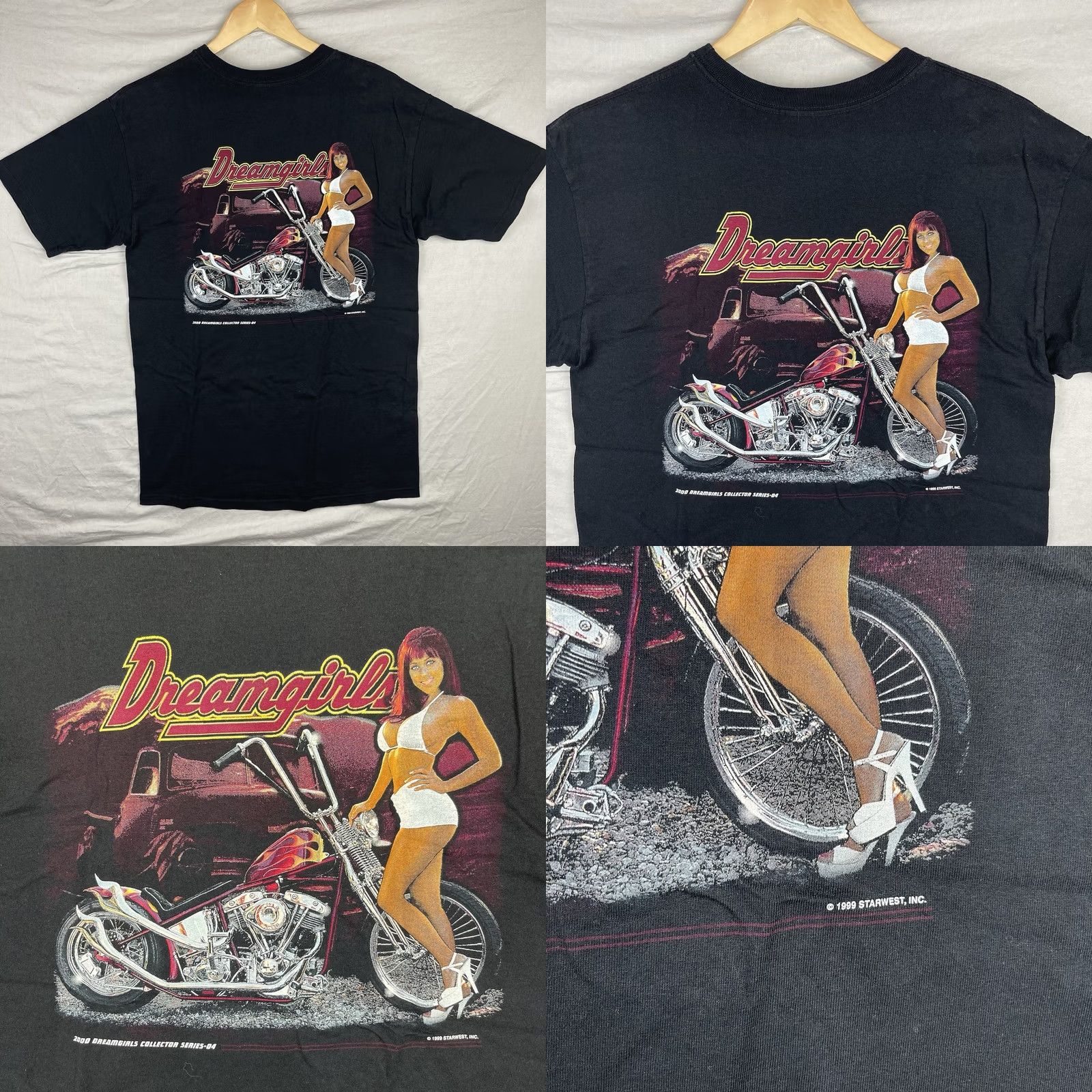 Hanes VINTAGE Hanes Dreamgirls Shirt Mens M Black Graphic Print 90s Biker Motorcycle Pinup Girl T-Shirt Size US M / EU 48-50 / 2 - 8 Thumbnail
