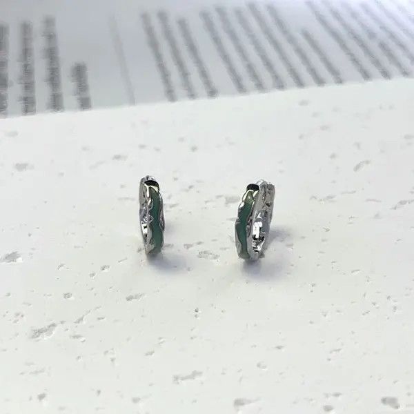 Other 925 Silver Plated Green Ripple Hoop Earrings for Men Women Size ONE SIZE - 2 Thumbnail