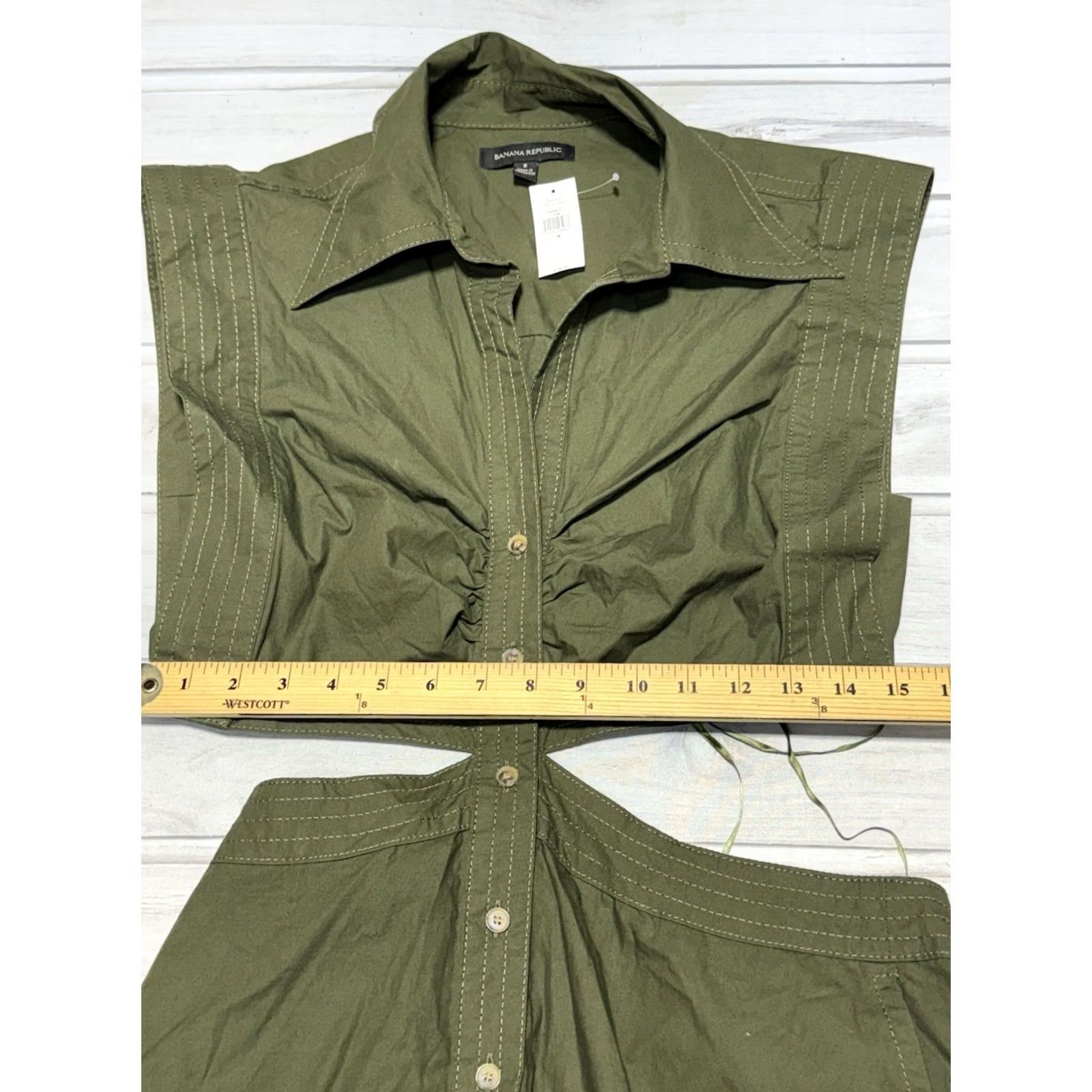 Banana Republic VINTAGE Banana Republic Dress Shirt Dress 8 Green Yasmin Cutout Waist Sleeveless NWT 180 Size M / US 6-8 / IT 42-44 - 6 Thumbnail