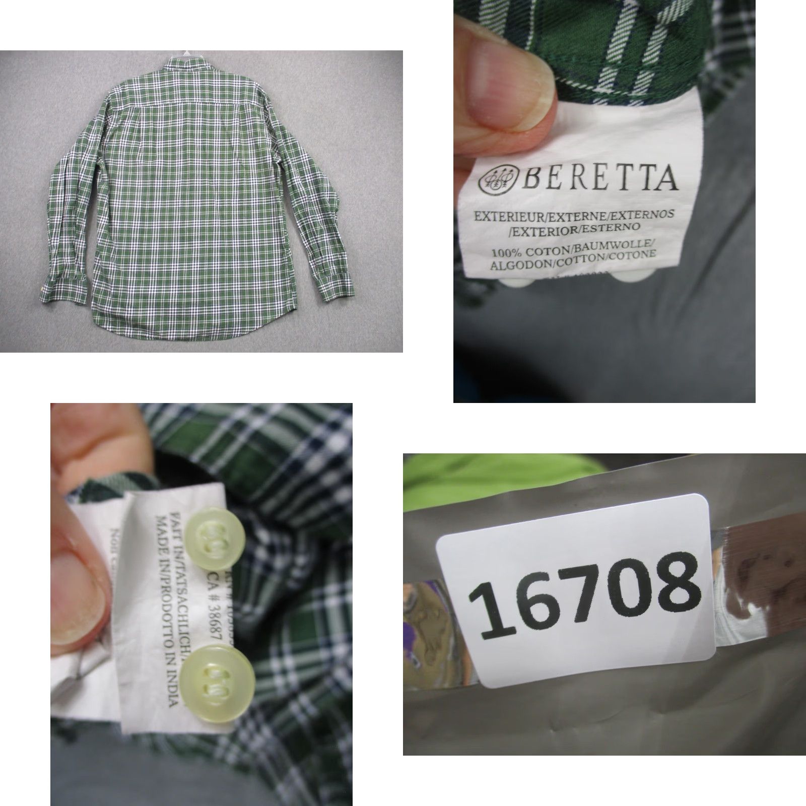 Vintage Beretta Shirt Mens XL Green Plaid Button Down Long Sleeve Pocket Outdoor Classic Size US XL / EU 56 / 4 - 8 Thumbnail
