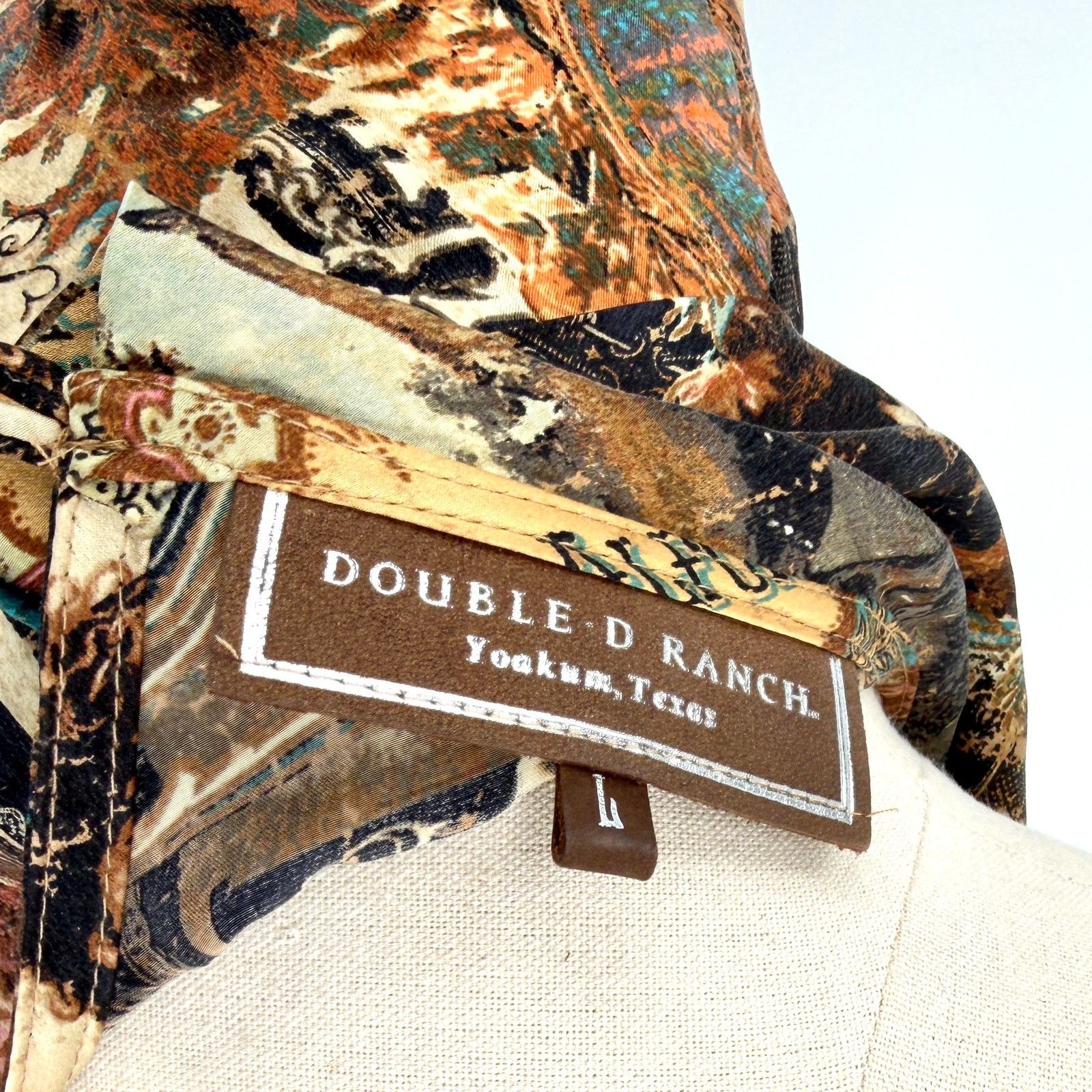Double D Ranch Vintage Y2K Brown 100% Silk Ephemera Print Blouse Skirt Set Size L / US 10 / IT 46 - 9 Thumbnail