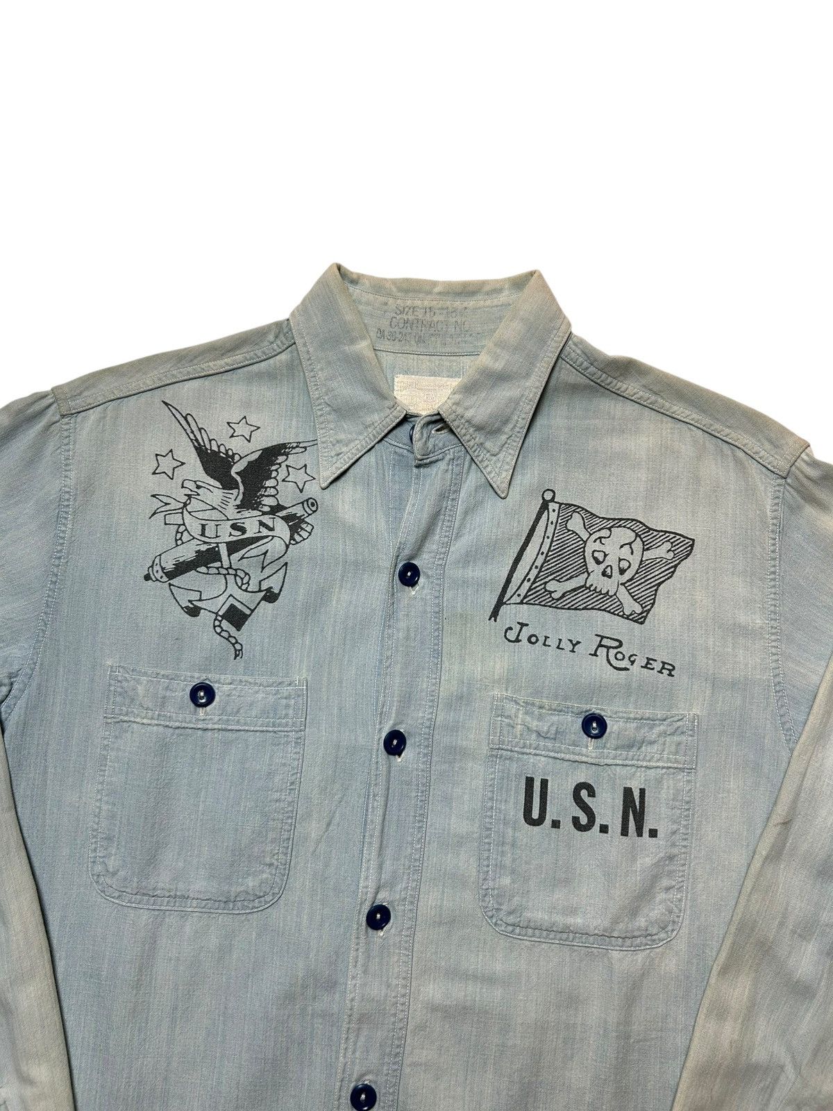 Buzz Rickson's Buzz Ricksons USN Denim Chambray Shirt Jelly Roger Washed Size US L / EU 52-54 / 3 - 5 Thumbnail