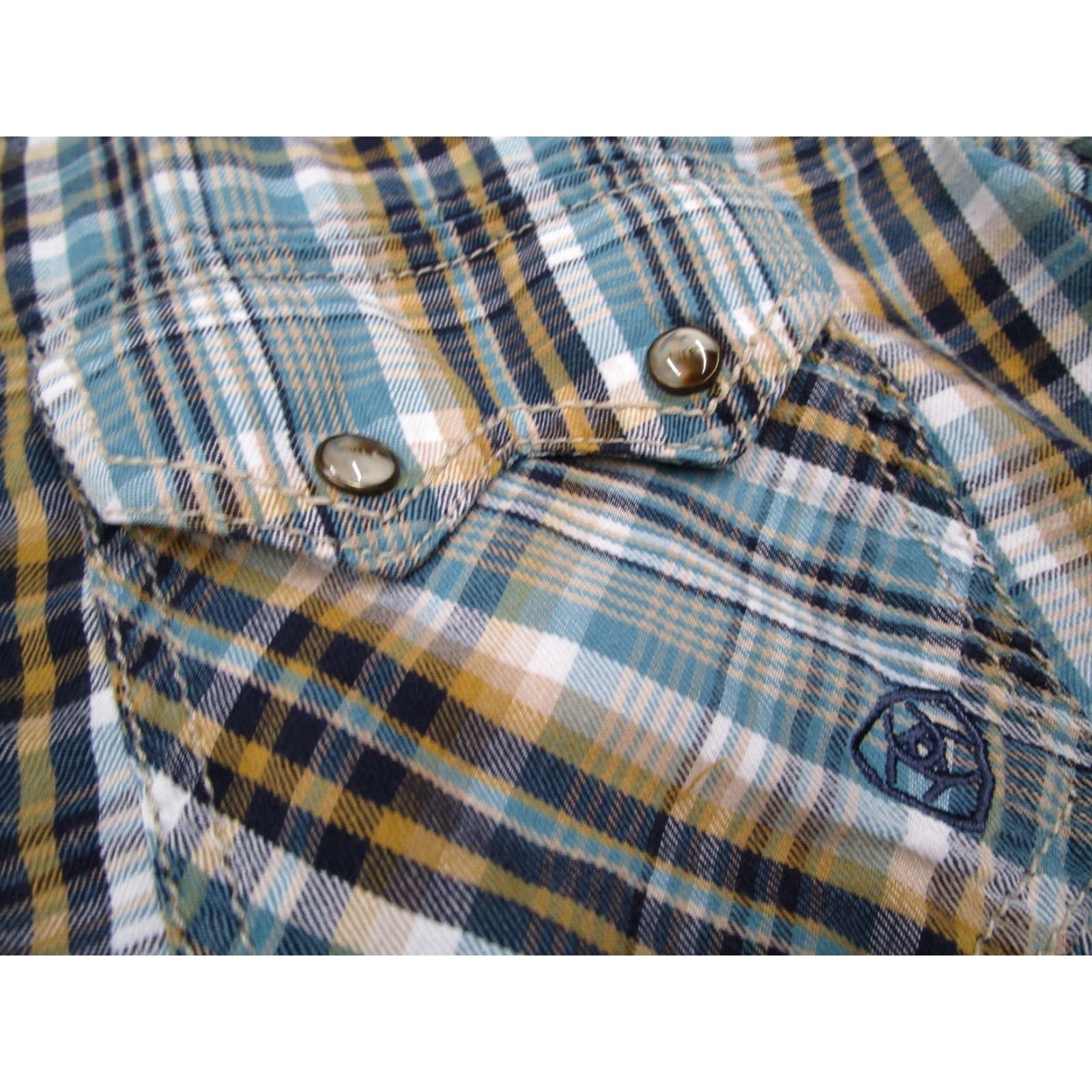 Ariat Ariat Mens Blue Long Sleeve Button Up Western Shirt Classic Fit Pearl Snaps Yoke Saw Tooth Pockets 100% Cotton Retro BTN-Up" Size US M / EU 48-50 / 2 - 4 Thumbnail