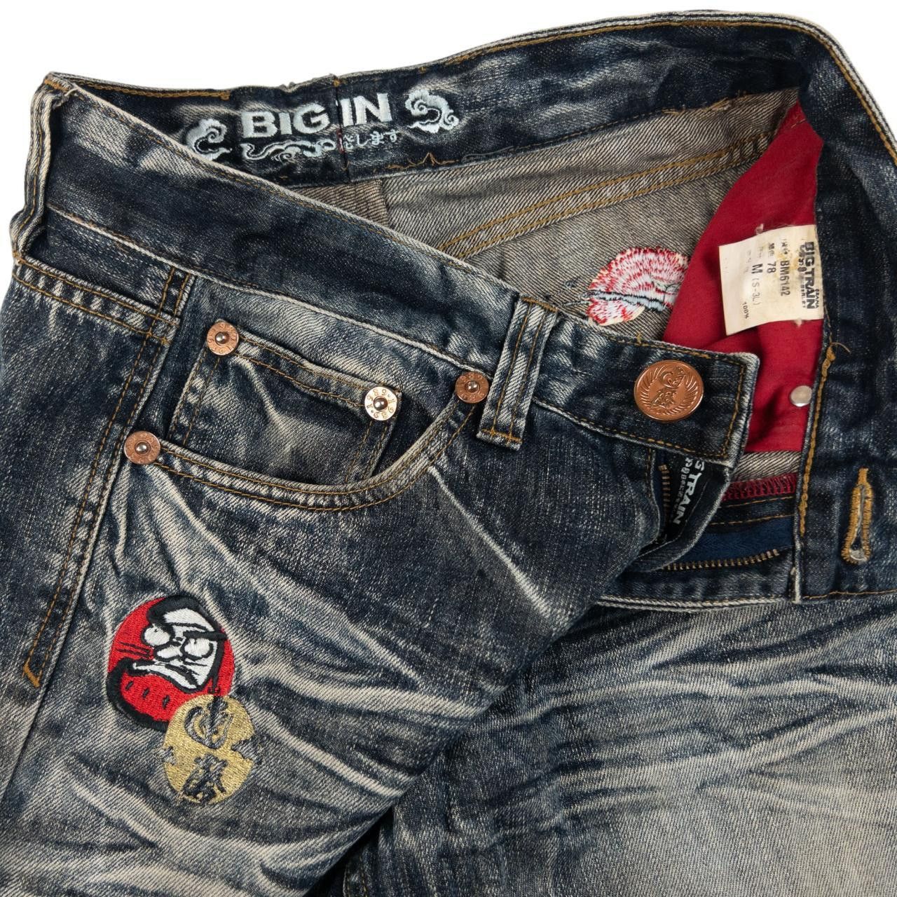 Other Vintage Big Train Embroidered Koi Japanese Denim Jeans W29 Size US 29 - 5 Thumbnail