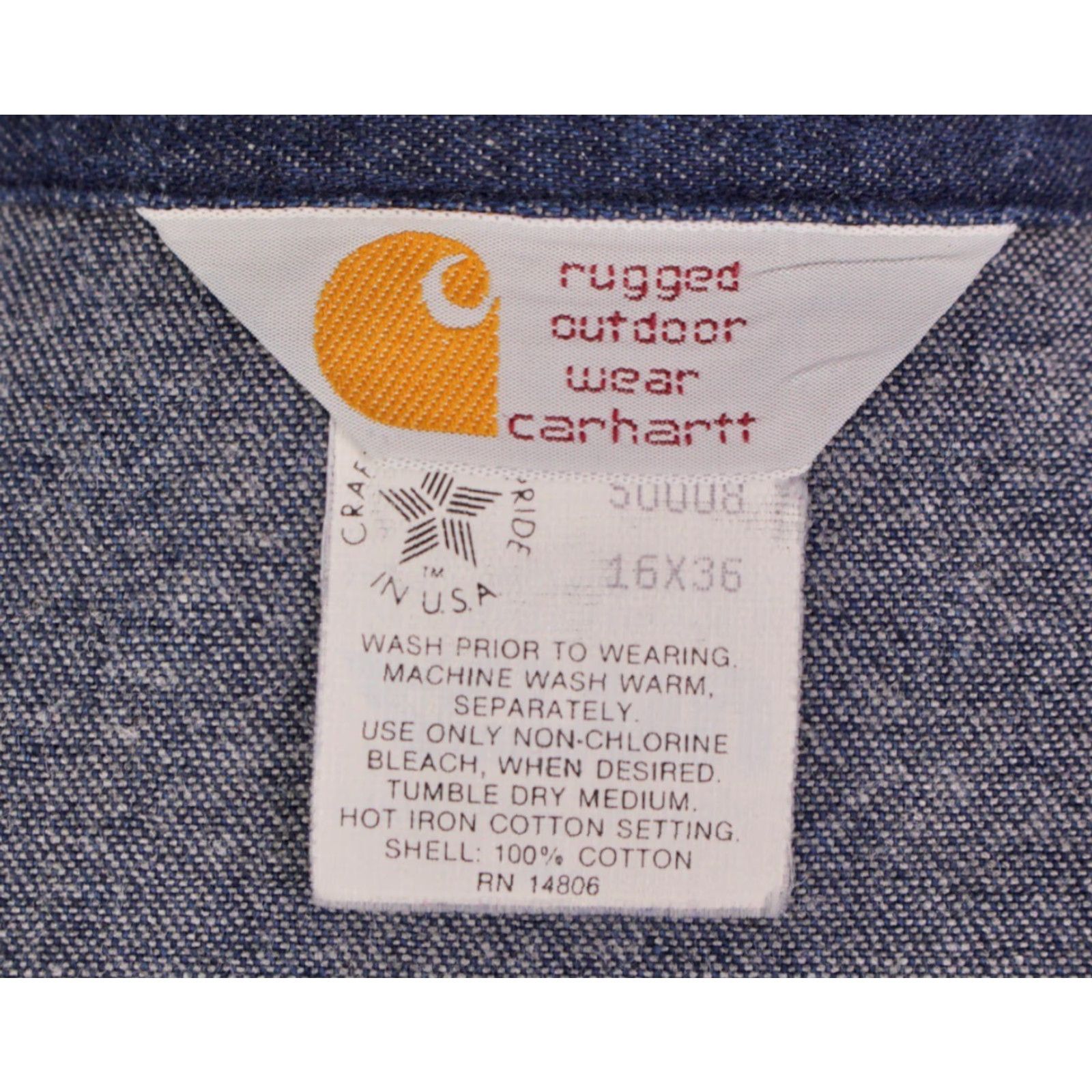 Carhartt VINTAGE Carhartt Men's Western Denim Shirt 90s Size 16x36 Blue Denim 1990s Pearl Snap Mens Size US L / EU 52-54 / 3 - 4 Thumbnail