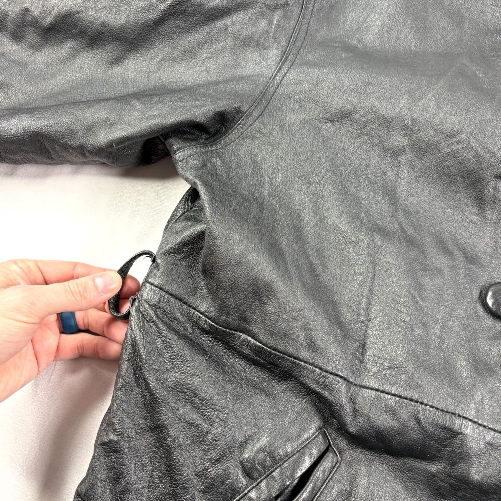 Vintage Outbrook Leather Jacket Womens Large Black Pockets Coat Size L / US 10 / IT 46 - 4 Thumbnail