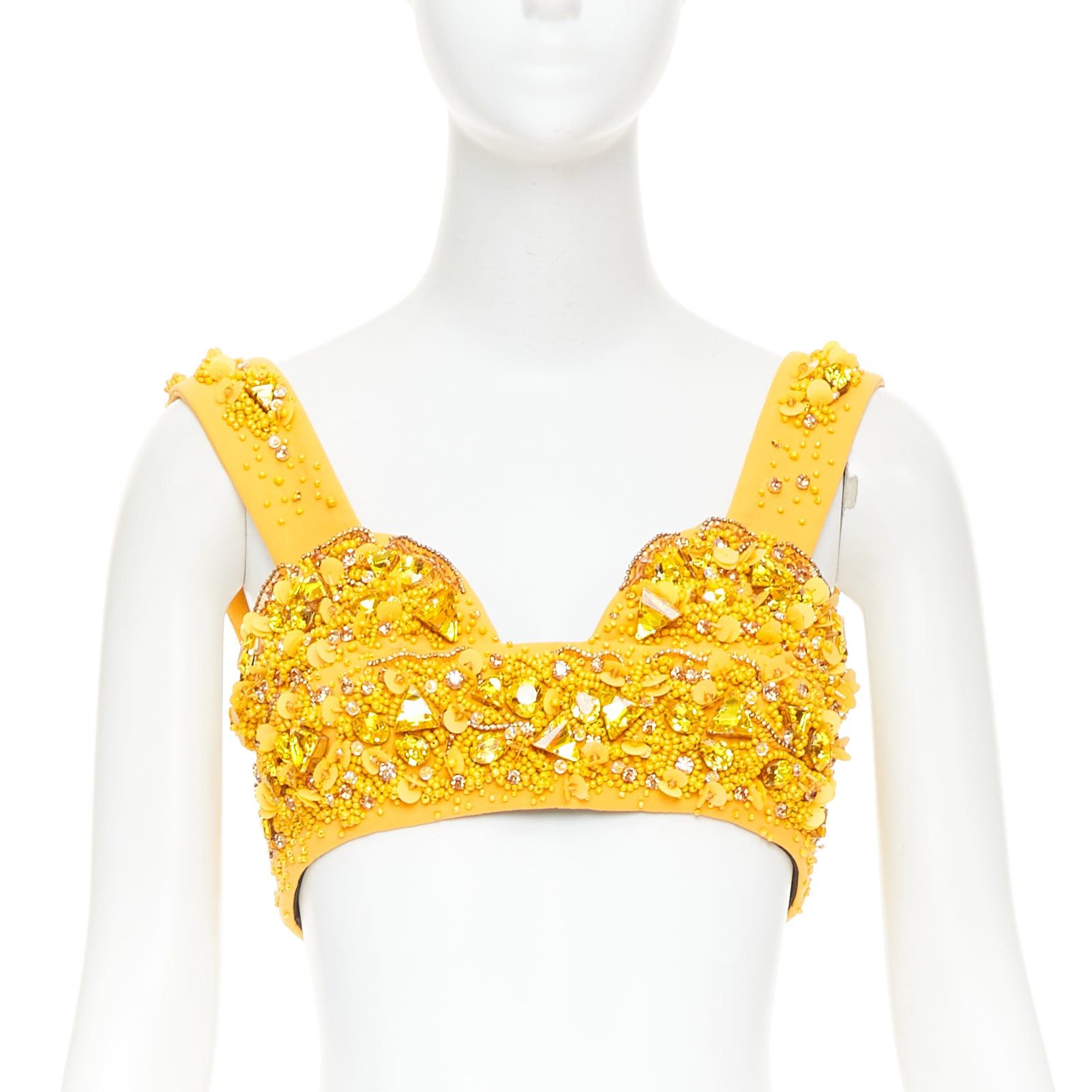 Prada rare PRADA 2014 Runway yellow wool crystal jewel encrusted bustier top IT38 XS Size XS / US 0-2 / IT 36-38 - 1 Thumbnail