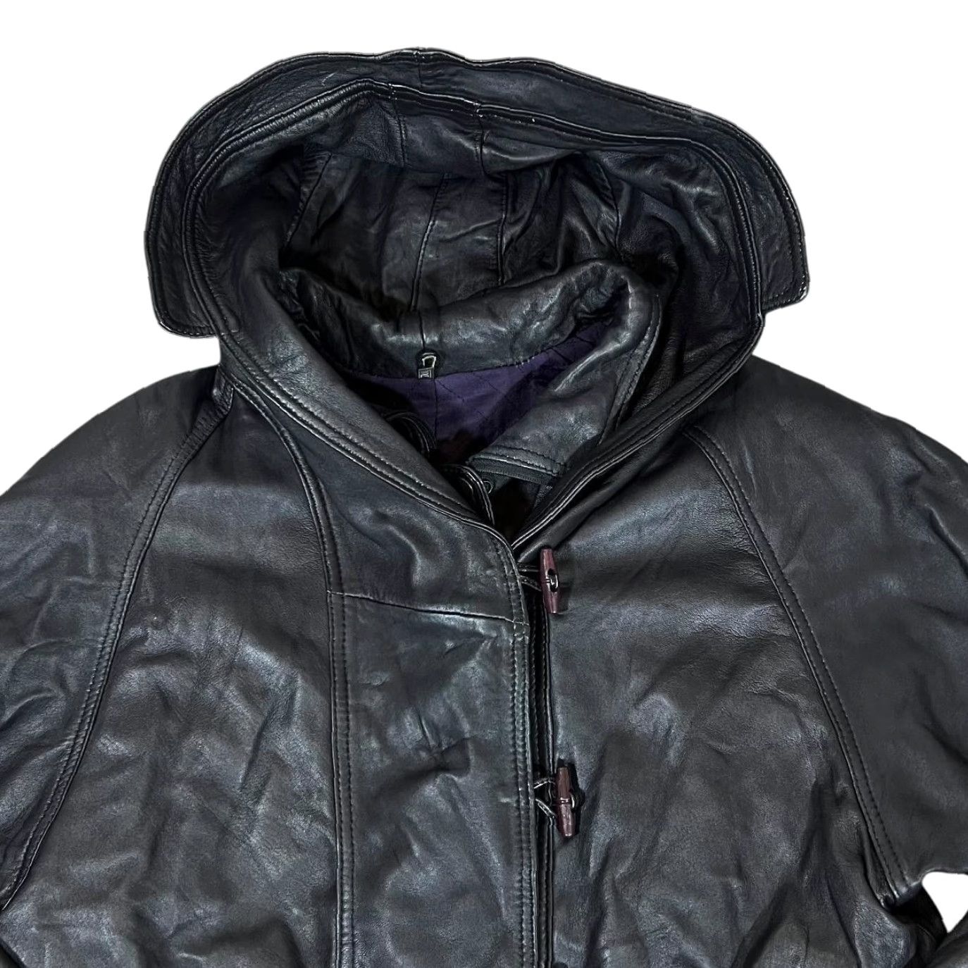 Vintage VINTAGE SINAN LEDER Made In Turkey Black Leather Hooded Jacket Women's XXL L XL Jacket Hooded Leather Black Womens 90s Size XXL / US 16-18 / IT 52-54 - 3 Thumbnail
