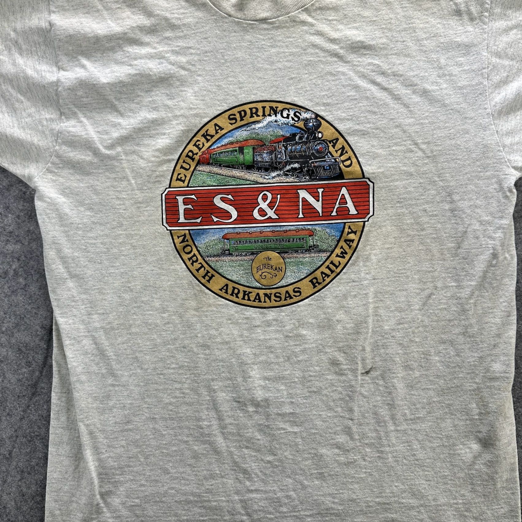 Fruit Of The Loom VINTAGE North Arkansas Railway Train T-Shirt Mens XL Gray 90s USA Travel Trains Railroad Tee Size US XL / EU 56 / 4 - 2 Thumbnail