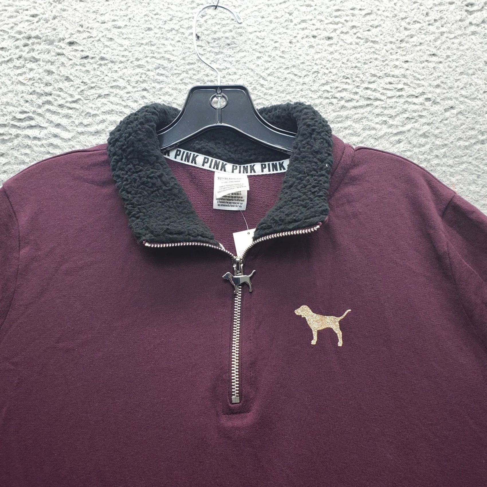 Victoria's Secret Victoria's Secret PINK Sweatshirt Womens L Burgundy 1/4 Zip Sherpa-Lined Collar Zip Pullover Size L / US 10 / IT 46 - 7 Thumbnail