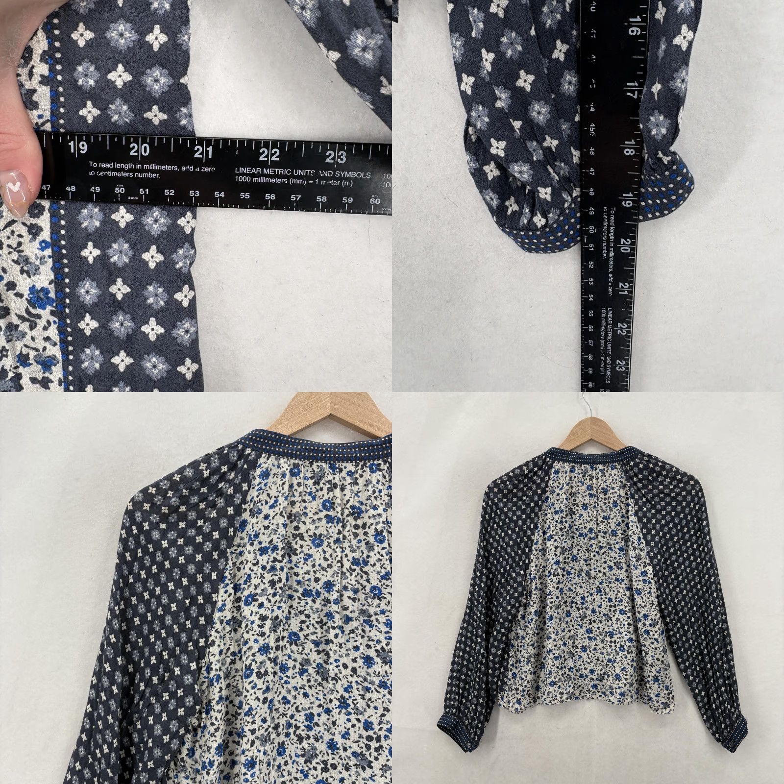 Lucky Brand Lucky Brand Blouse Womens Petite Small Blue Floral Boho Tassel Peasant Top NWT Size S / US 4 / IT 40 - 8 Thumbnail