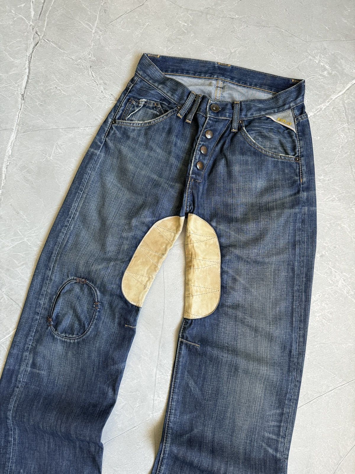Replay VTG Y2k Replay Denim Leather Baggy Jeans Distressed if6was9 Size US 29 - 6 Thumbnail