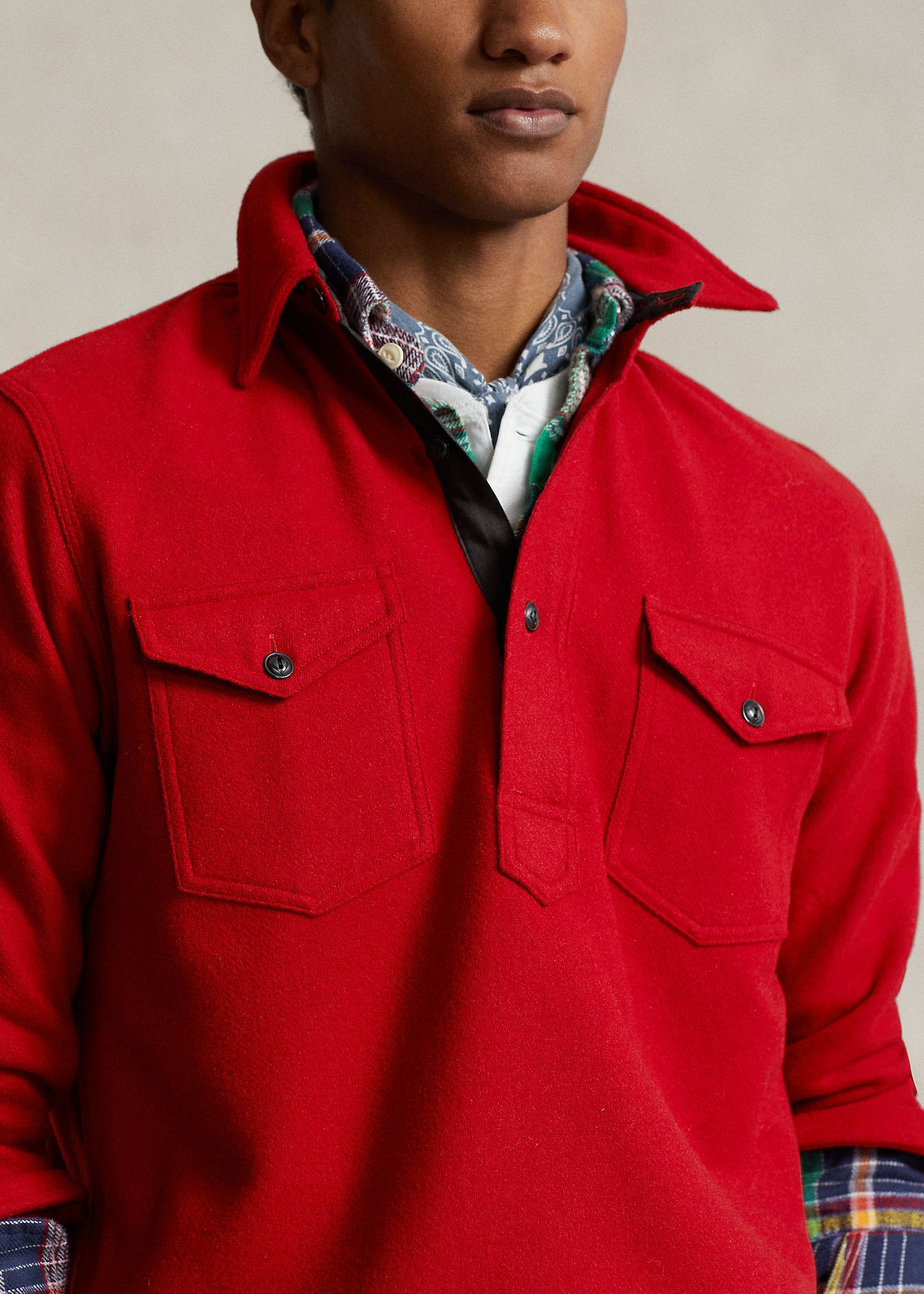 Polo Ralph Lauren MSRP~350€ Overshirt Wool Tweed + Leather, Mounties Style Red Size US S / EU 44-46 / 1 - 5 Thumbnail