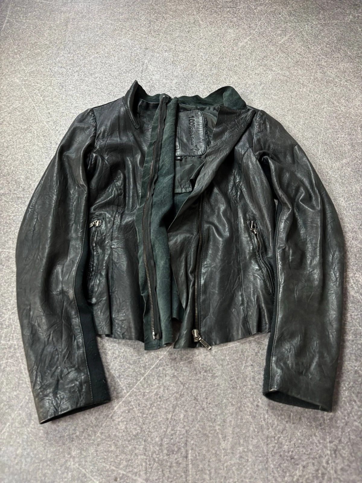 Yohji Yamamoto RICK OWENS TYPE ASSYMETRICAL ZIP GRUNGE LEATHER JACKET HOOD Size US S / EU 44-46 / 1 - 5 Thumbnail