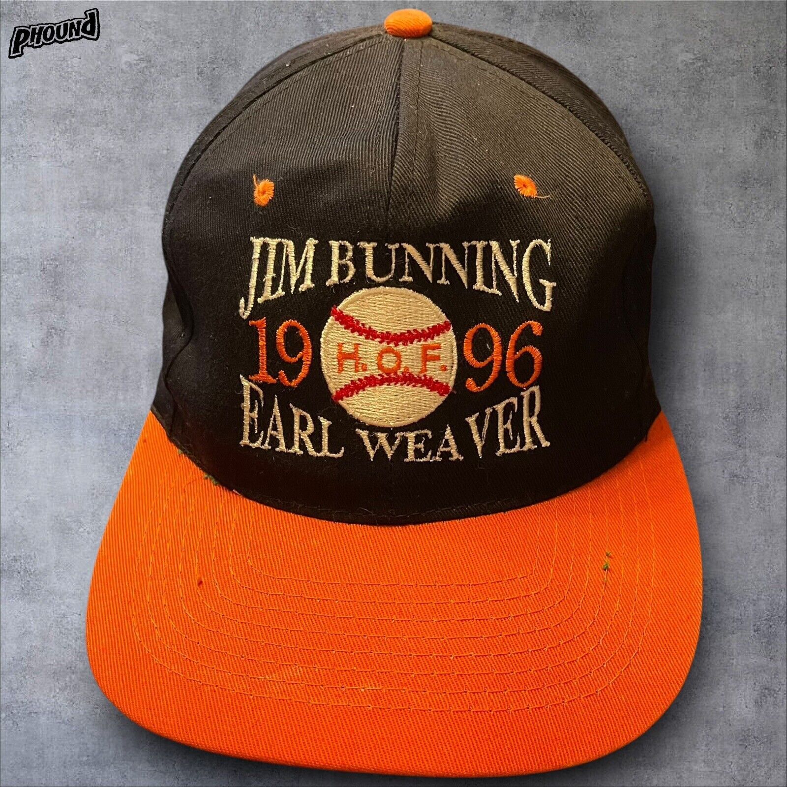 Vintage Vtg 1996 Jim Bunning Earl Weaver Black Orange HOF Snapback Size ONE SIZE - 1 Thumbnail