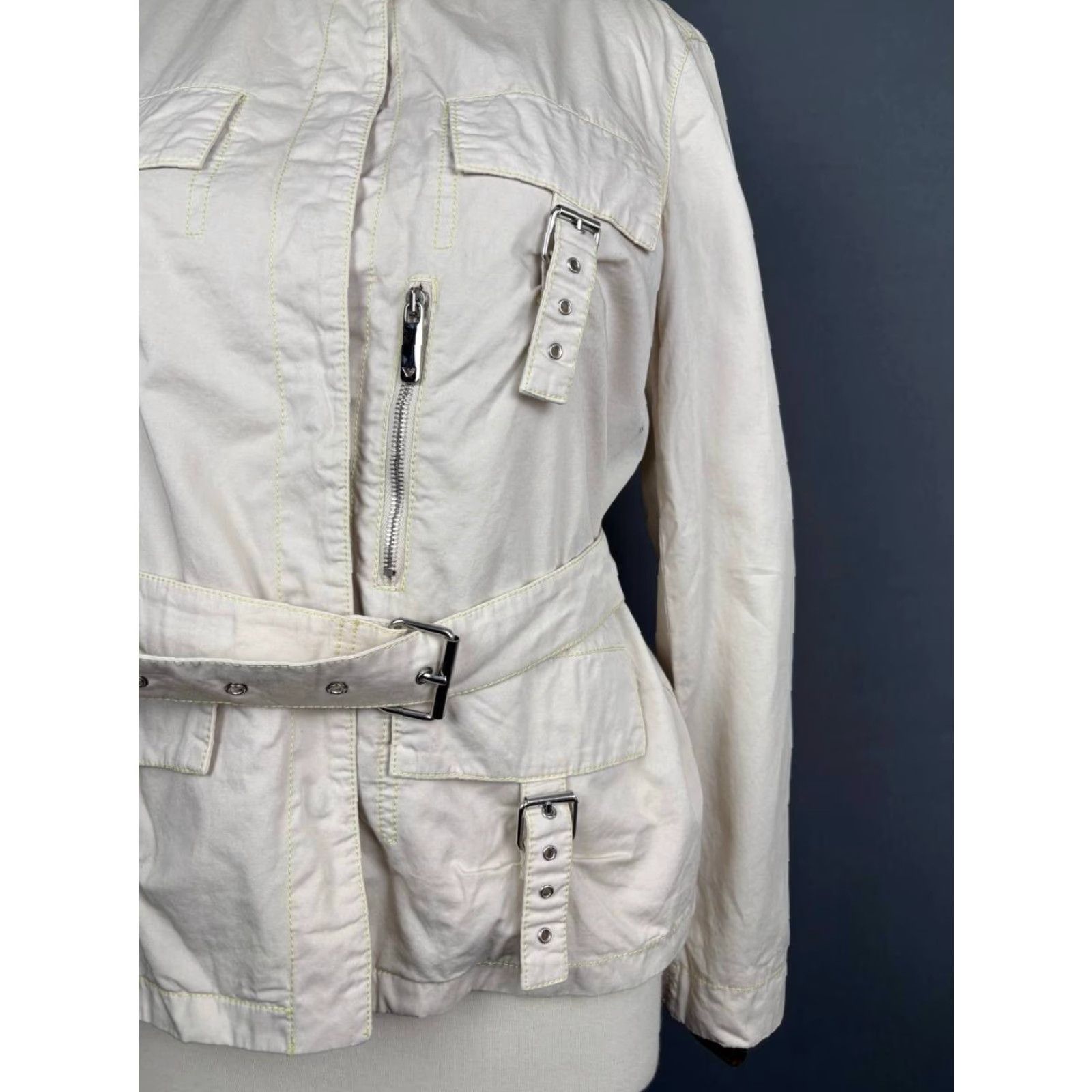 Emporio Armani Emporio Armani Womens Jacket White Cotton Long Sleeve Windbreaker Belt Size ONE SIZE - 4 Thumbnail