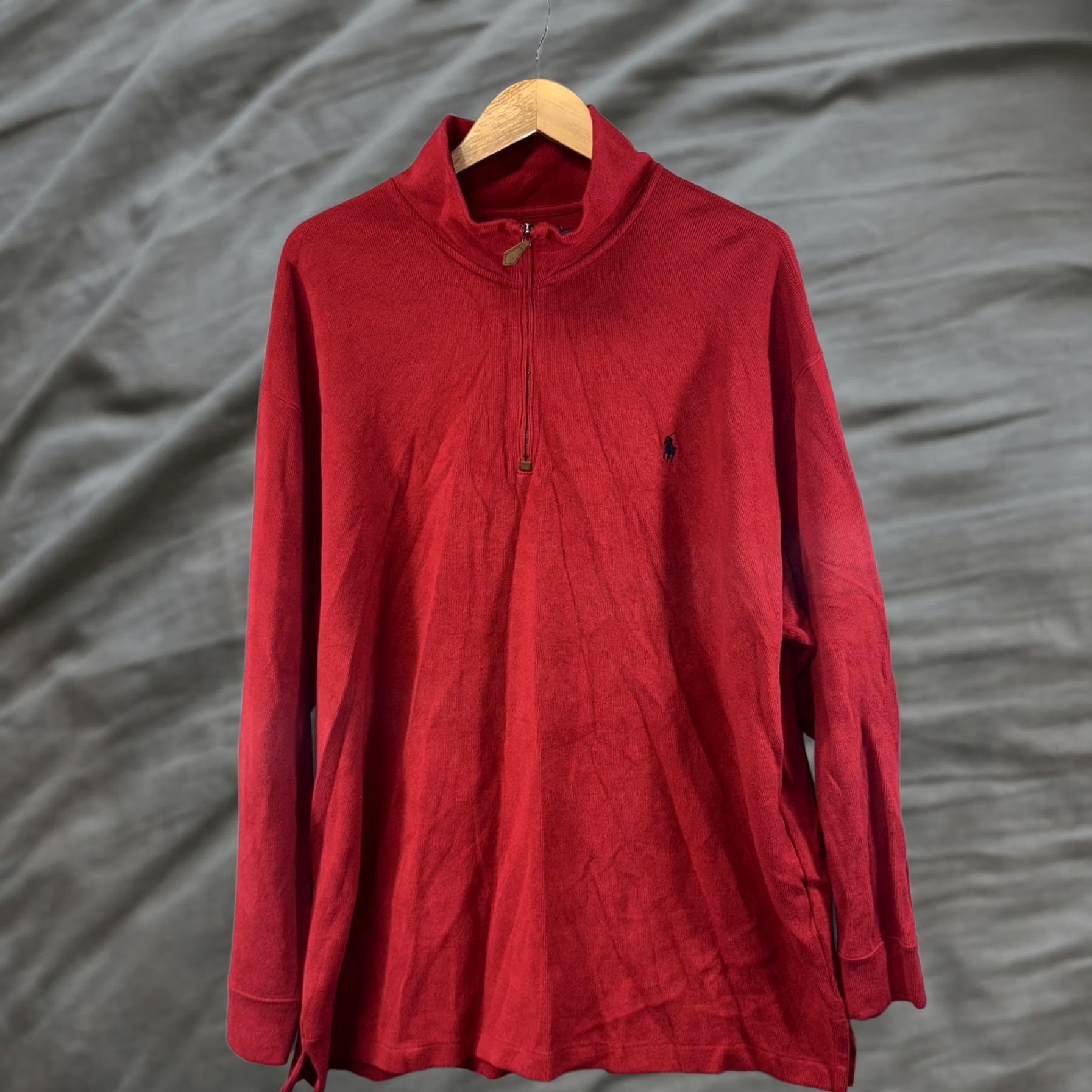 Polo Ralph Lauren VINTAGE Polo Ralph Lauren Sweater Polo Ralph Lauren Mock Neck 2XB Red 1/4 Zip Cotton Pullover Men Big & Tall Mens Size US XXL / EU 58 / 5 - 1 Thumbnail